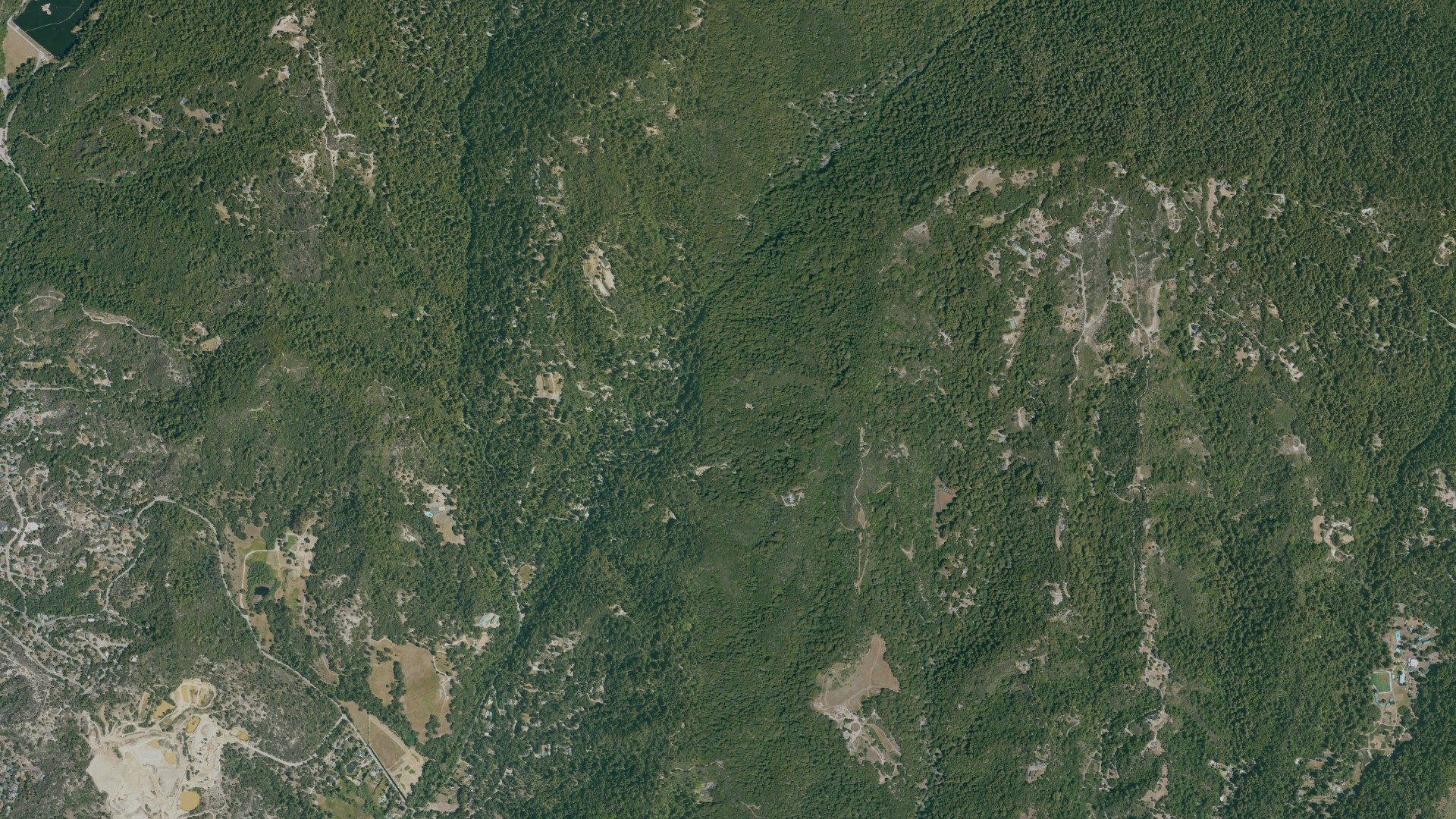 Natural-color aerial photograph of land around Zayante, California