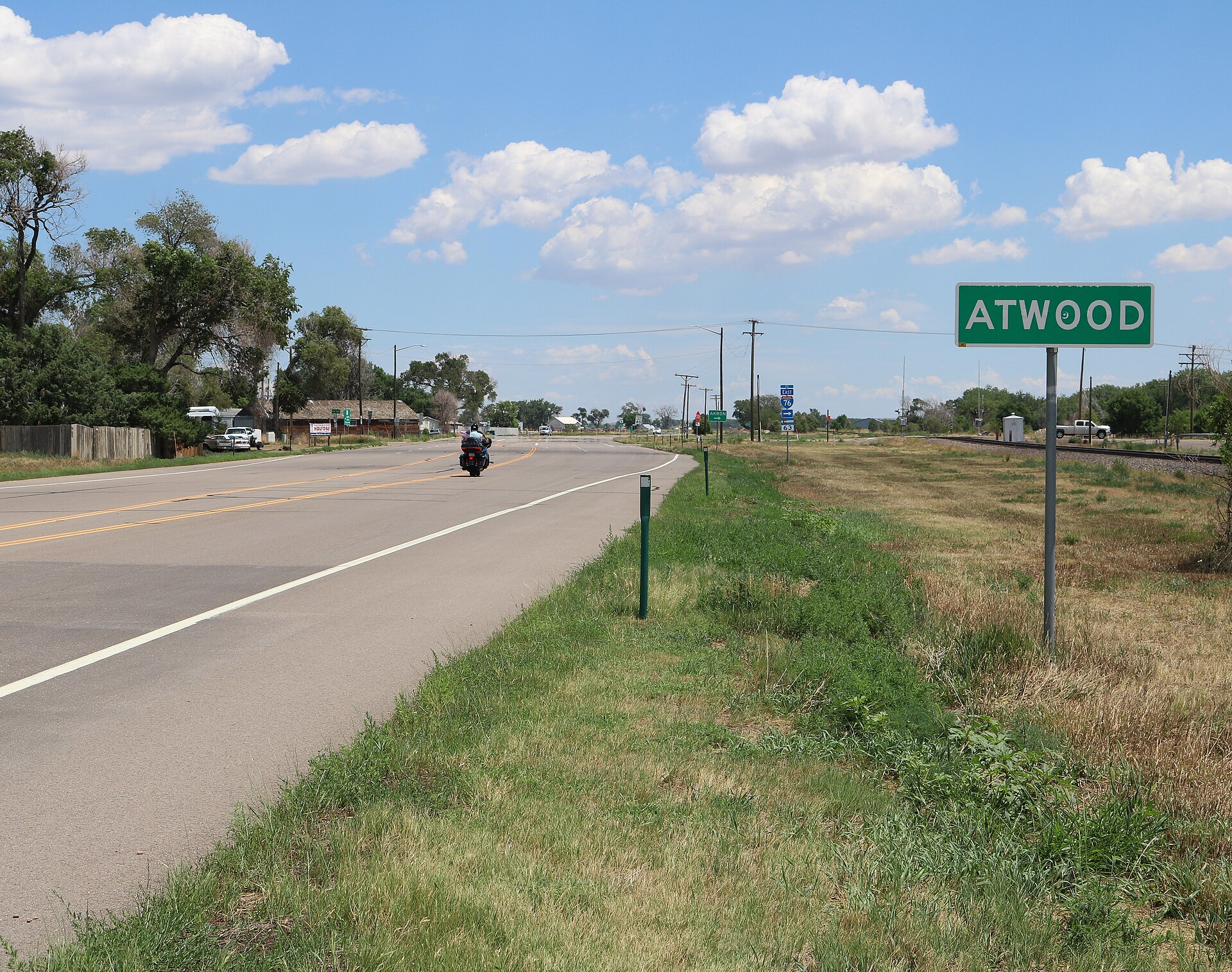 A view of Atwood, Colorado. The view is towards the northeast along U.S. Route 6.