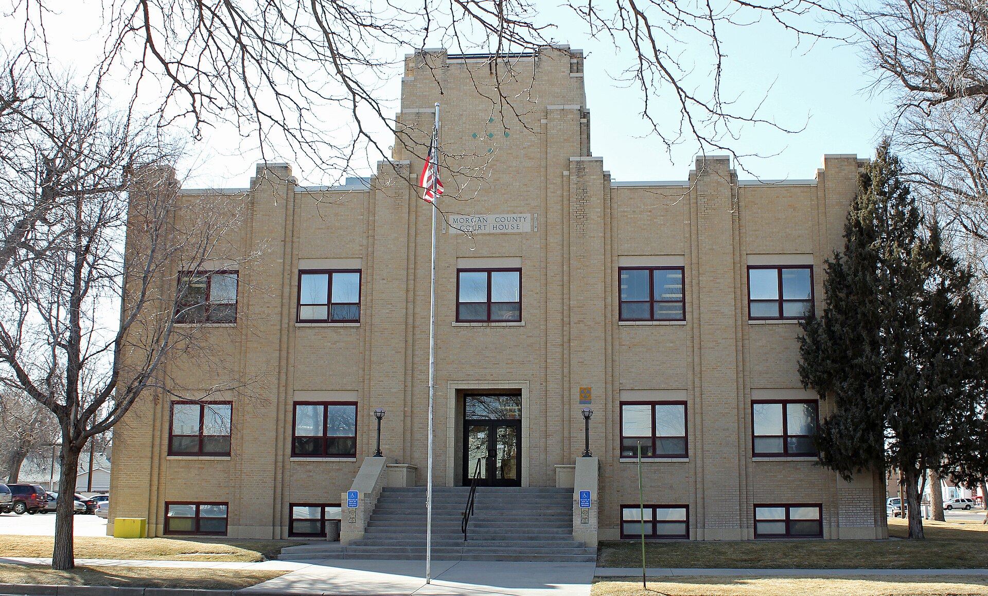 The Morgan County Courthouse and Jail, located at 225 Ensign Street in Fort Morgan, Colorado. The property is listed on the National Register of Historic Places.