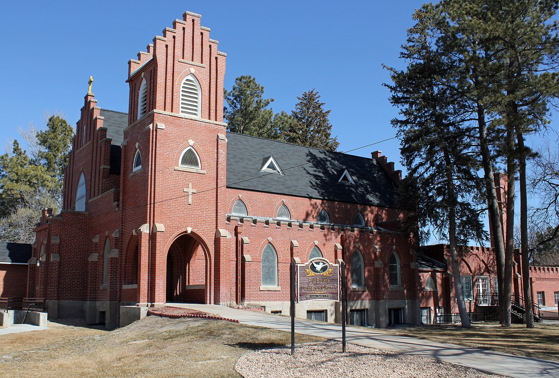 The All Saints Church of Eben Ezer, located at 120 Hospital Road in Brush, Colorado. The property is listed on the National Register of Historic Places.