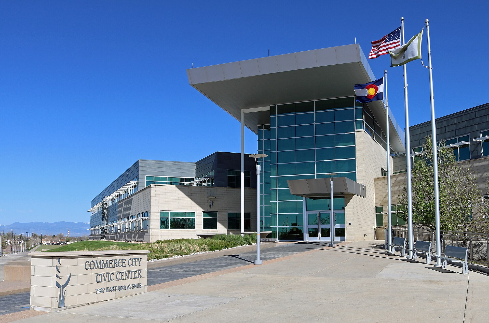 The Commerce City Civic Center, located at 7887 East 60th Avenue in Commerce City, Colorado.
