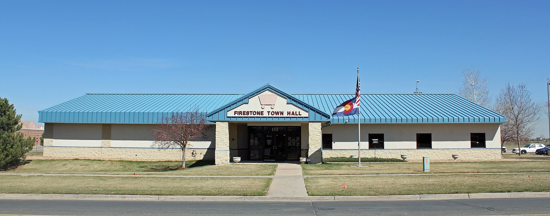 The former town hall of Firestone, Colorado, located at 151 Grant Avenue.