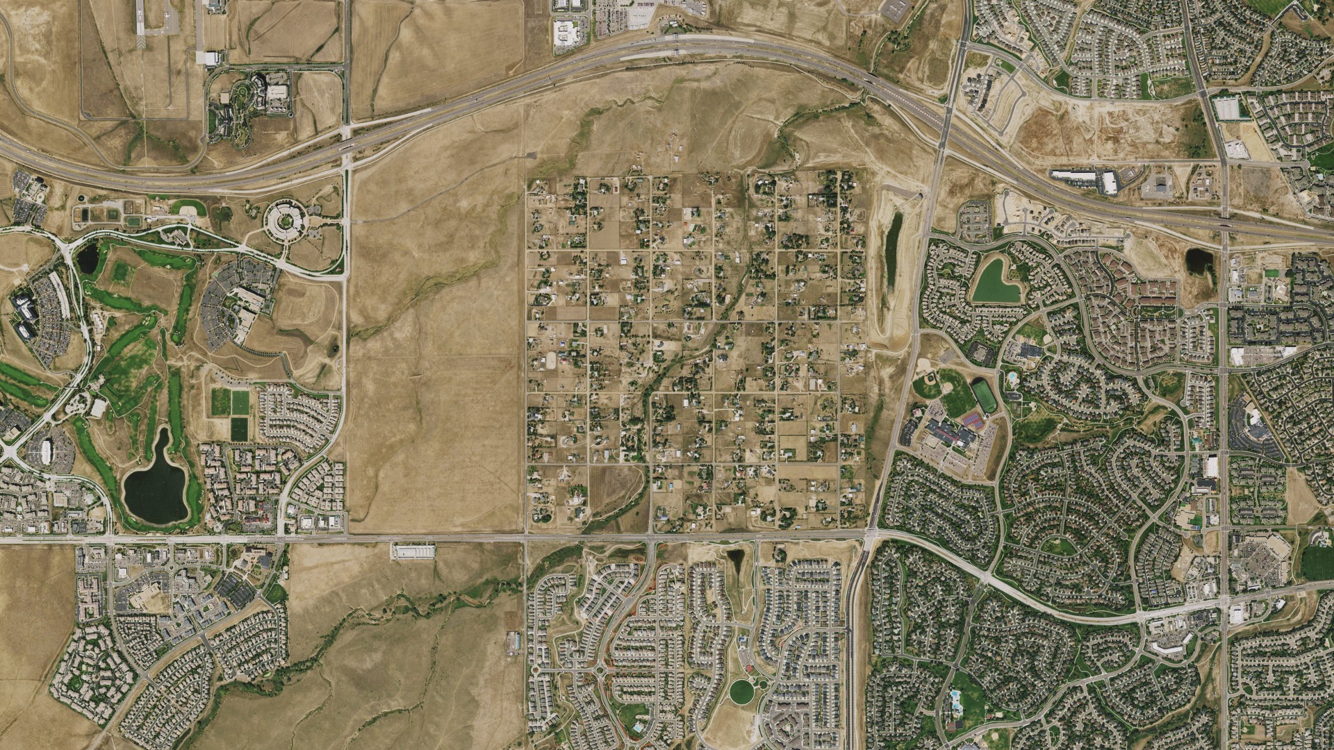 Natural-color aerial photograph of land around Grand View Estates, Colorado