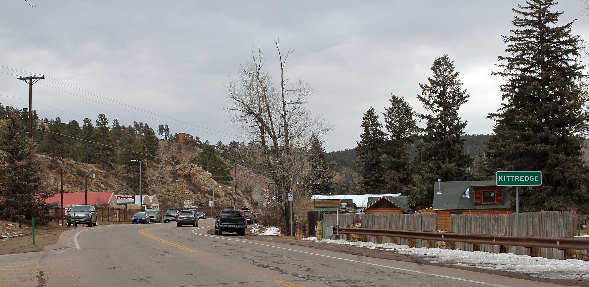 Kittredge, Colorado. The view is along Colorado State Highway 74.