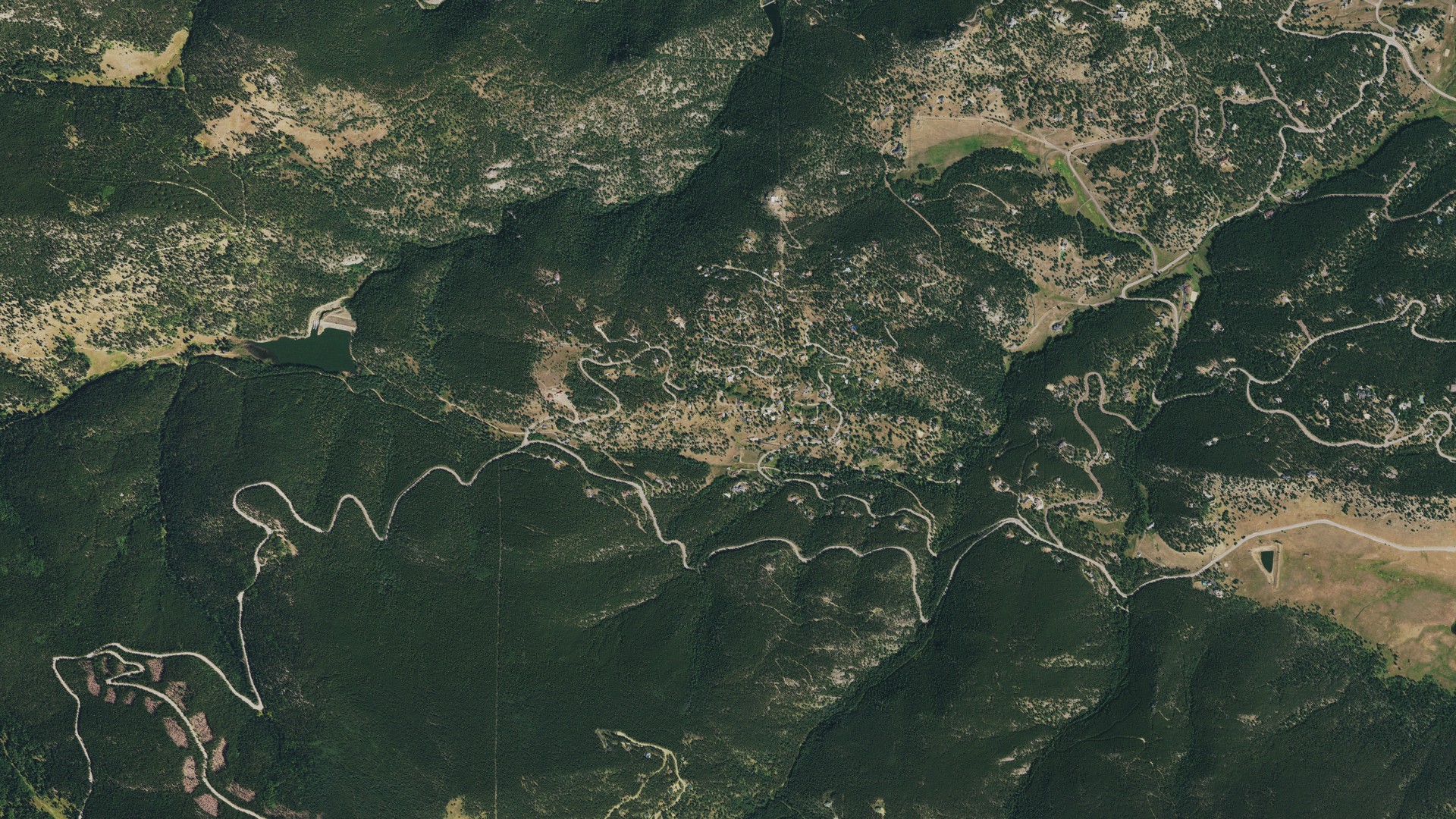 Natural-color aerial photograph of land around Pine Valley, Colorado