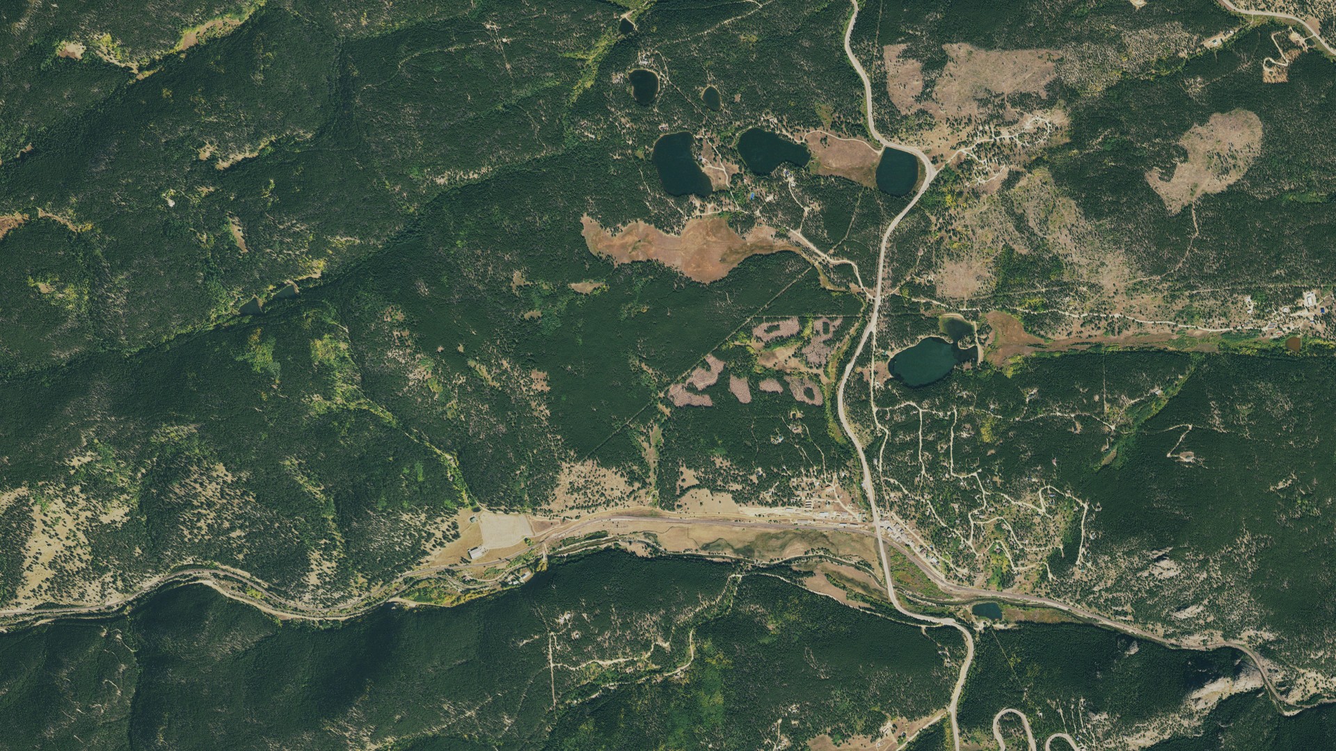 Natural-color aerial photograph of land around Rollinsville, Colorado