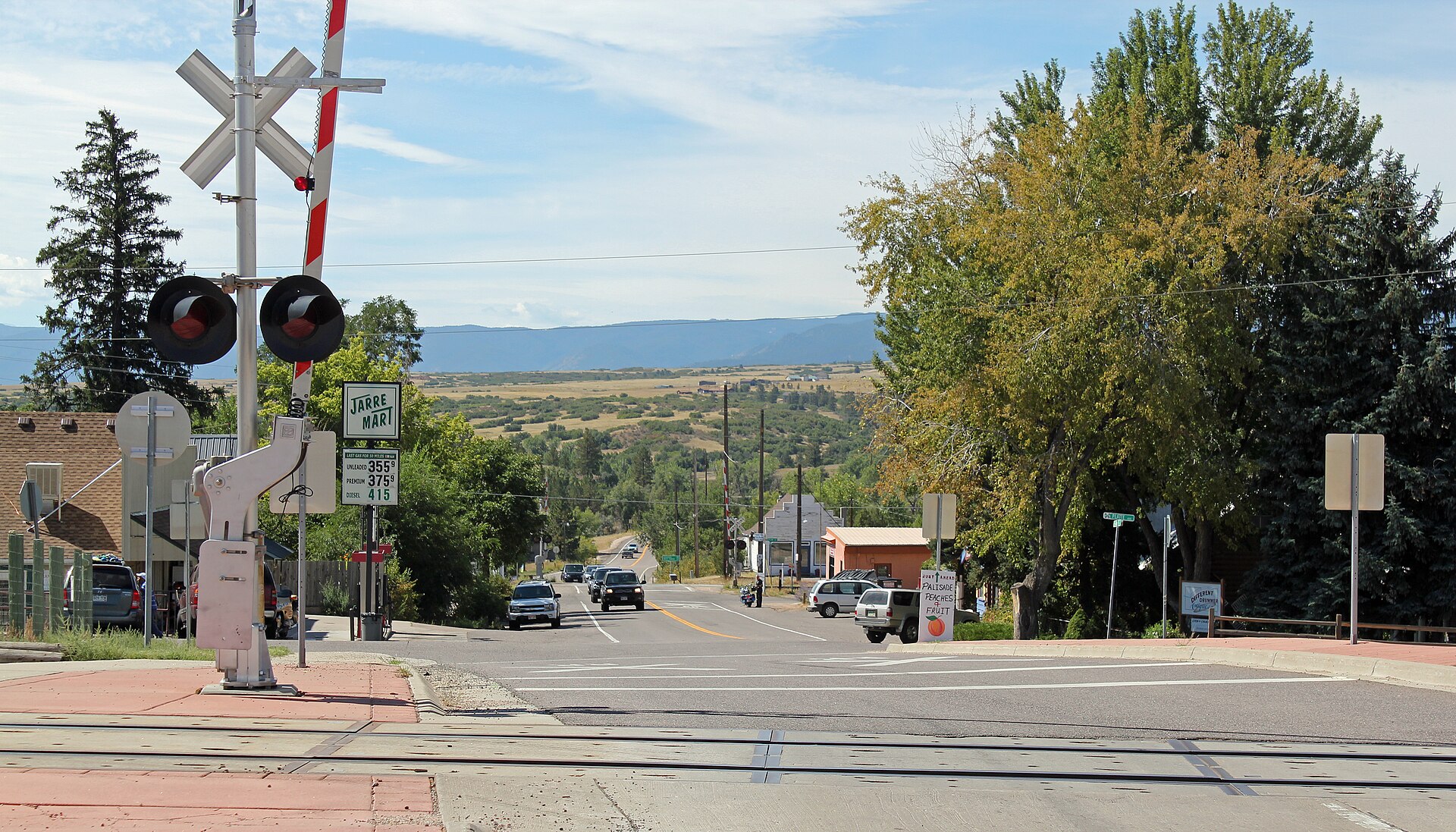 A view of Manhart Street (Colorado State Highway 67) in Sedalia, Colorado. The view is approximately to the south southwest.