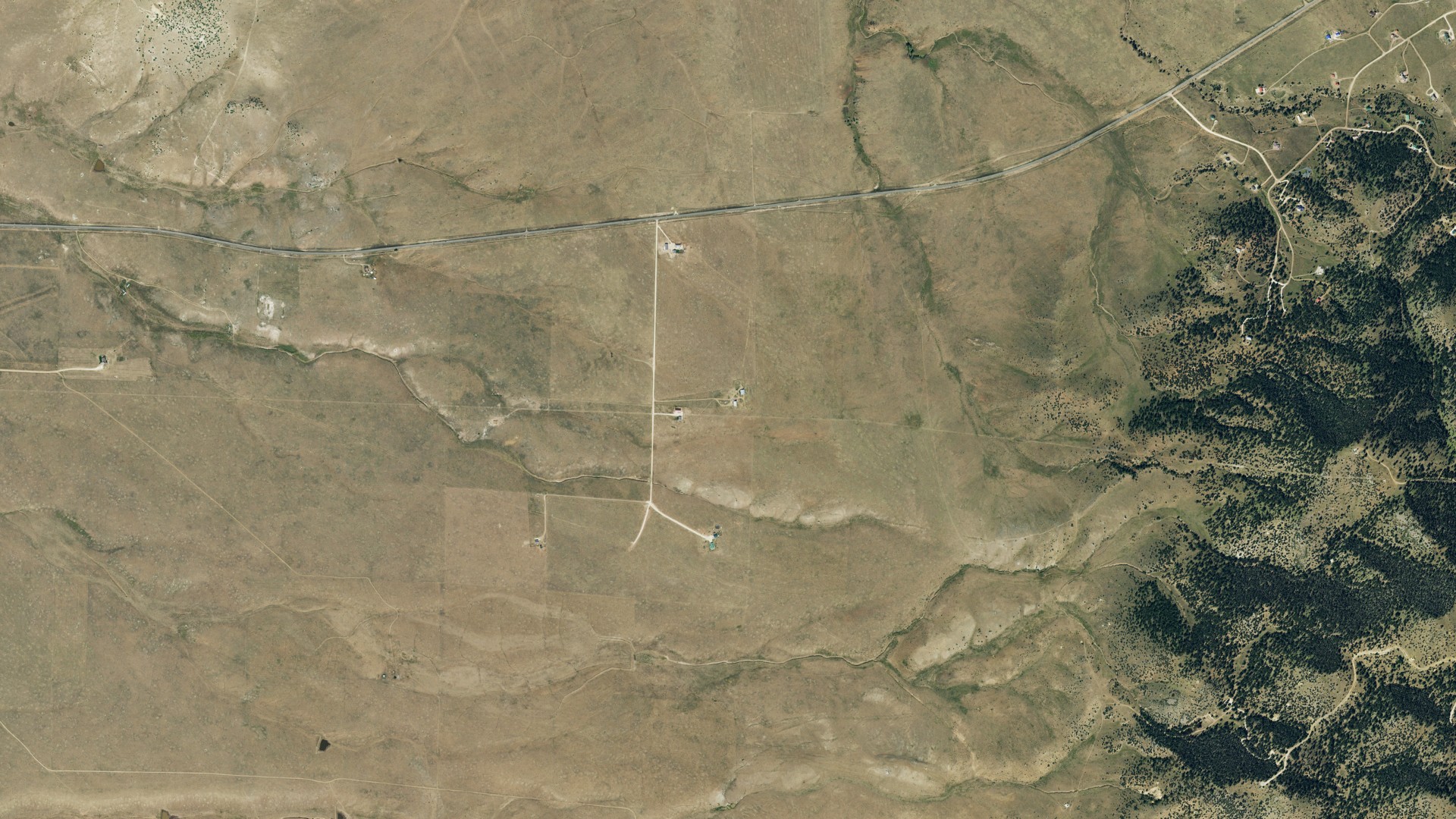 Natural-color aerial photograph of land around Silver Cliff, Colorado