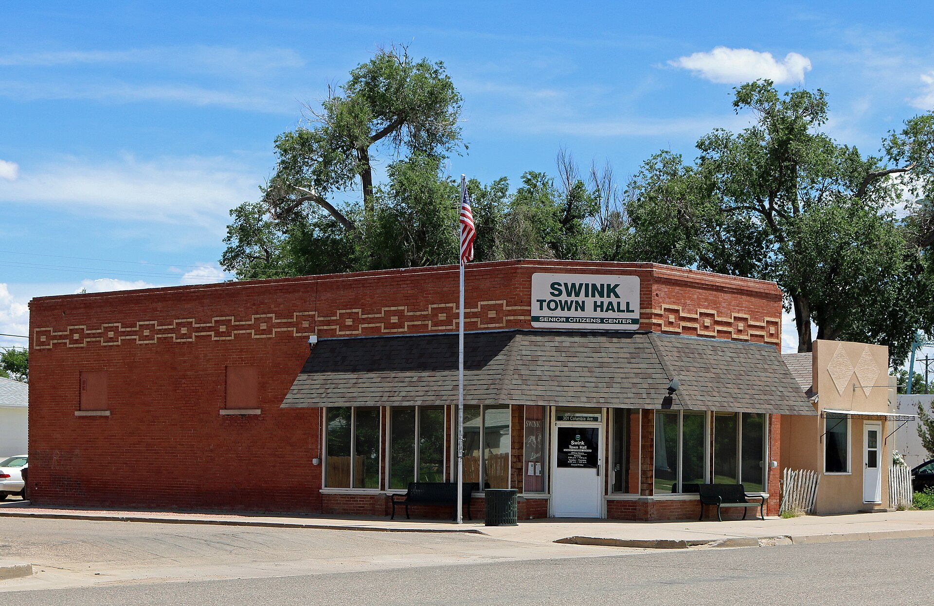 The town hall of Swink, Colorado, located at 3rd and Columbia in Swink, Colorado.