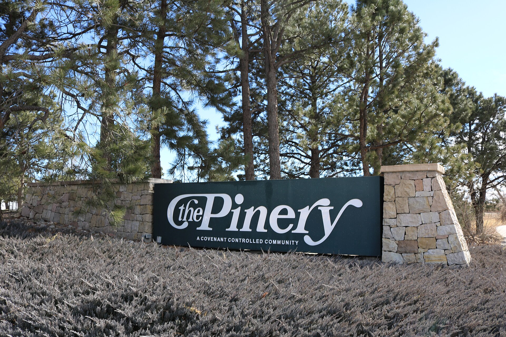 One of the signs for The Pinery, a census-designated place in Douglas County, Colorado.