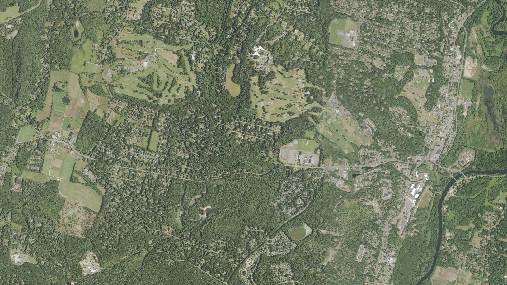 Natural-color aerial photograph of land around Simsbury, Connecticut
