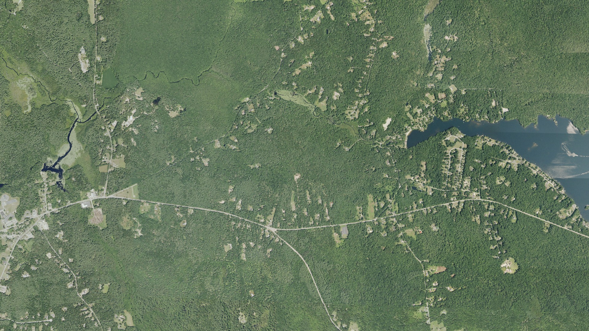 Natural-color aerial photograph of land around Voluntown, Connecticut