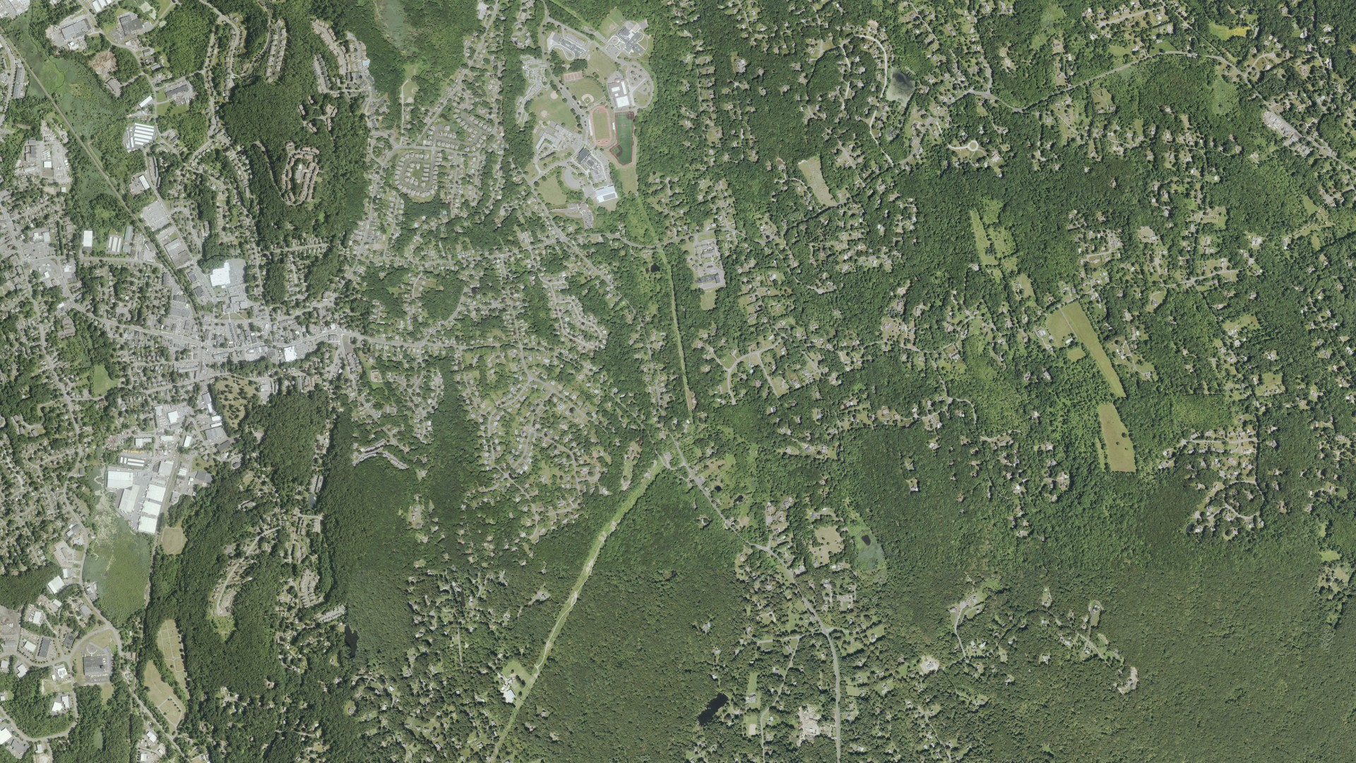 Natural-color aerial photograph of land around Bethel, Connecticut
