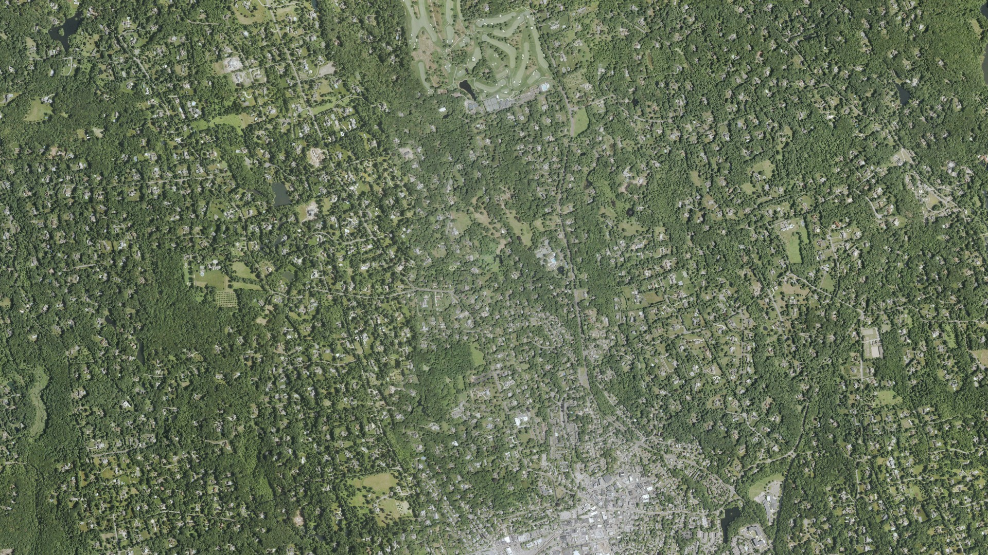 Natural-color aerial photograph of land around New Canaan, Connecticut