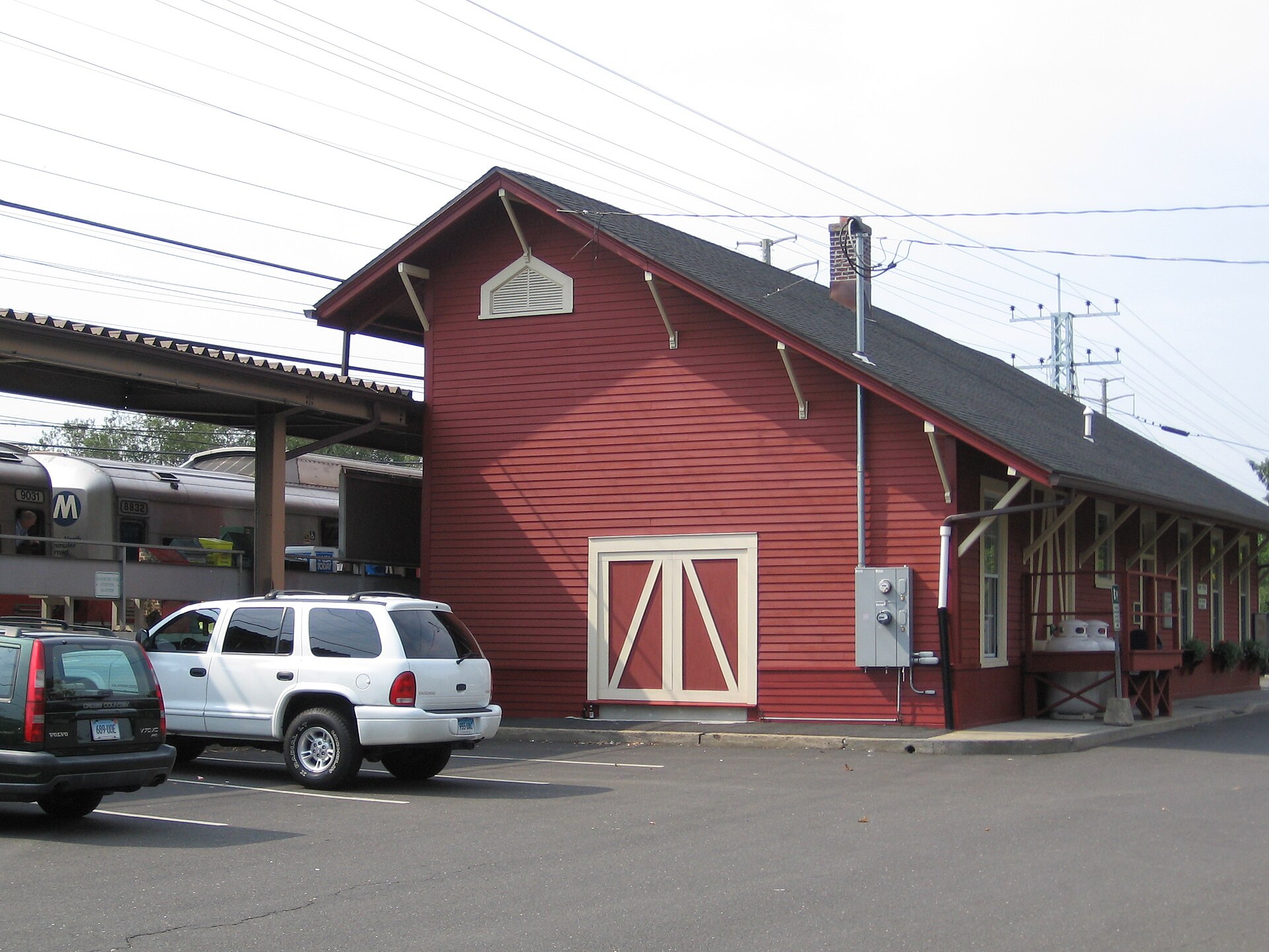 East side of the Old Greenwich Railroad Station in the Old Greenwich section of Greenwich, Connecticut.