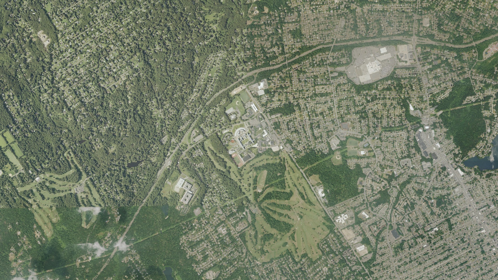 Natural-color aerial photograph of land around Sacred Heart University, Connecticut