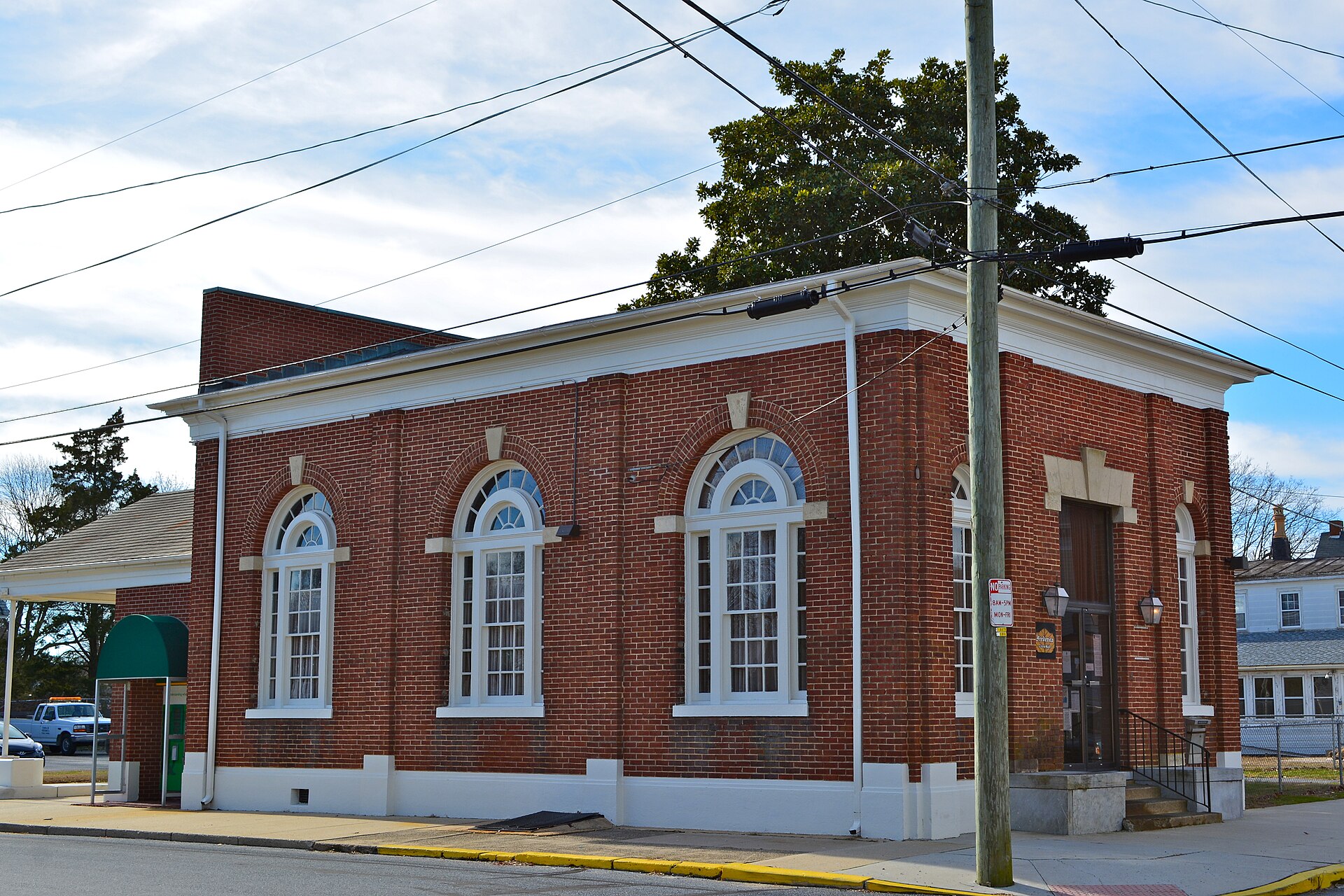Town hall in the Frederica Historic District, listed on the NRHP on November 9, 1977. The district includes Market, Front, and David Sts. in Frederica, Kent County, Delaware