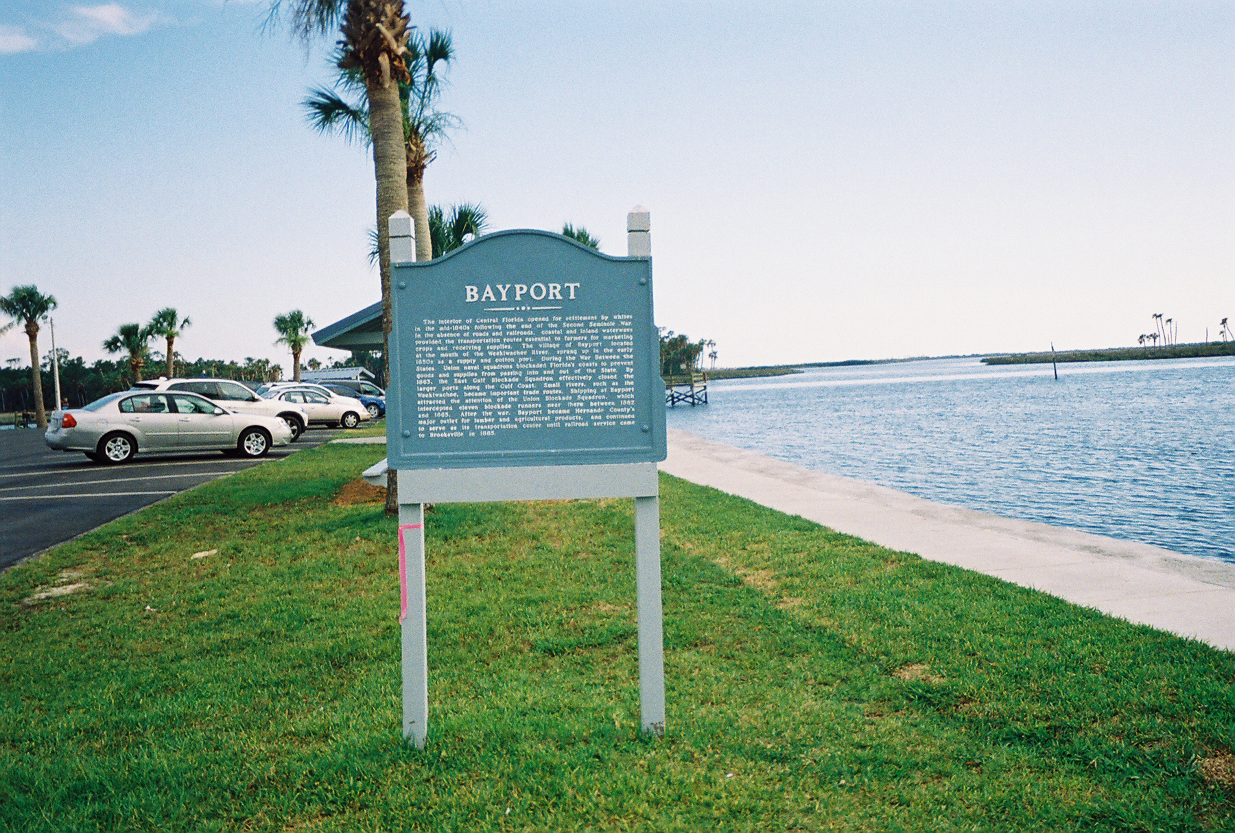 Closer image of the Historic Plaque at the end of Hernando County Road 550 in Bayport, Florida.