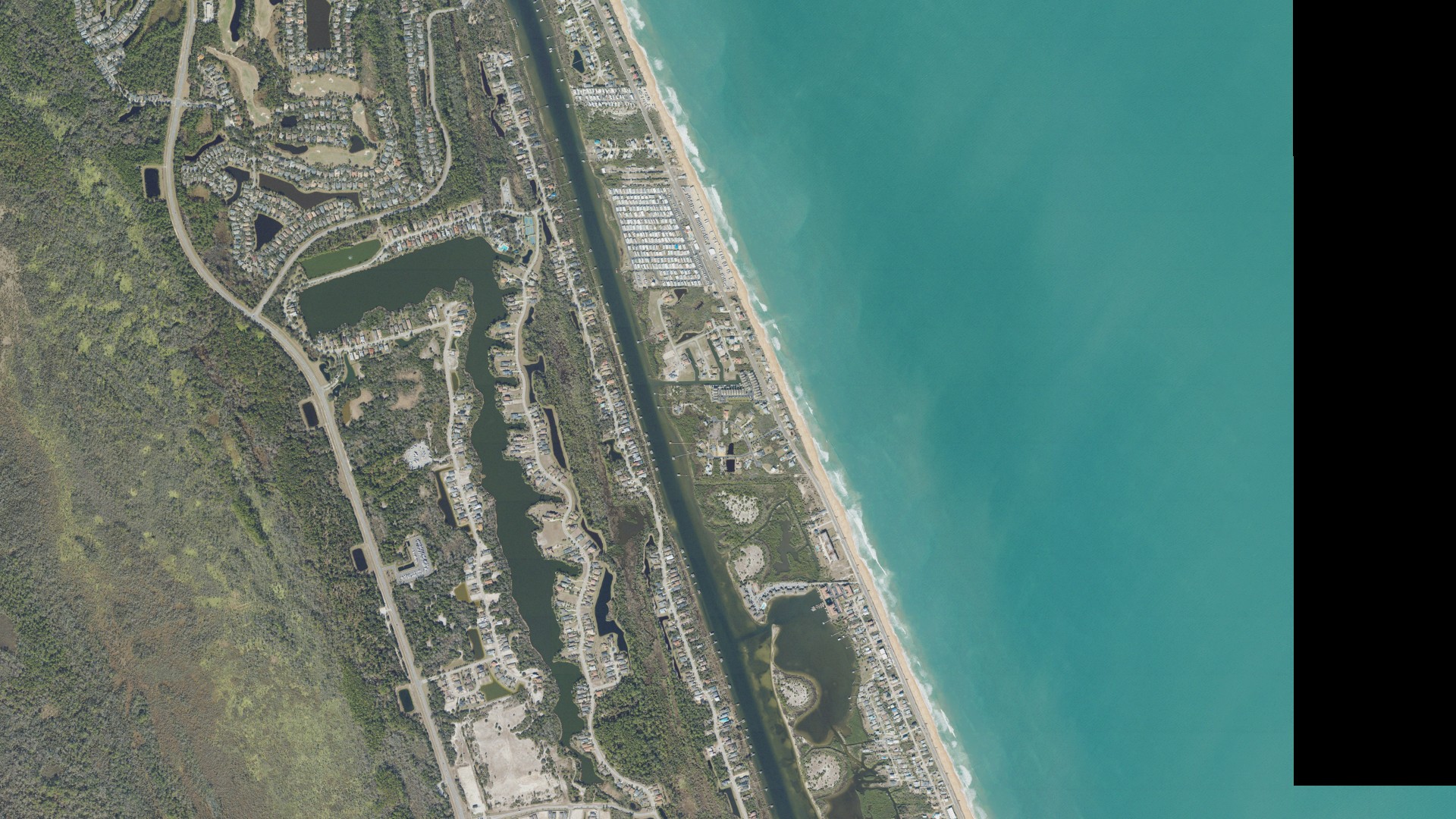 Natural-color aerial photograph of land around Beverly Beach, Florida