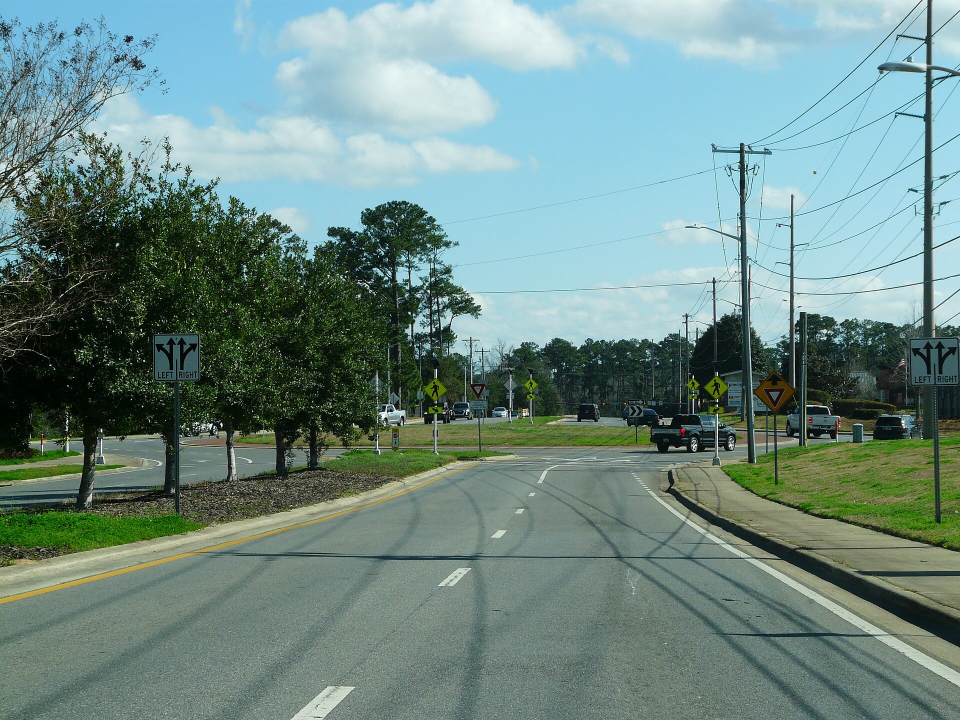 Traffic circle at Bannerman Road and Beech Ridge Trail/the entrance to the Bannerman Crossings shopping center in Bradfordville, Florida.