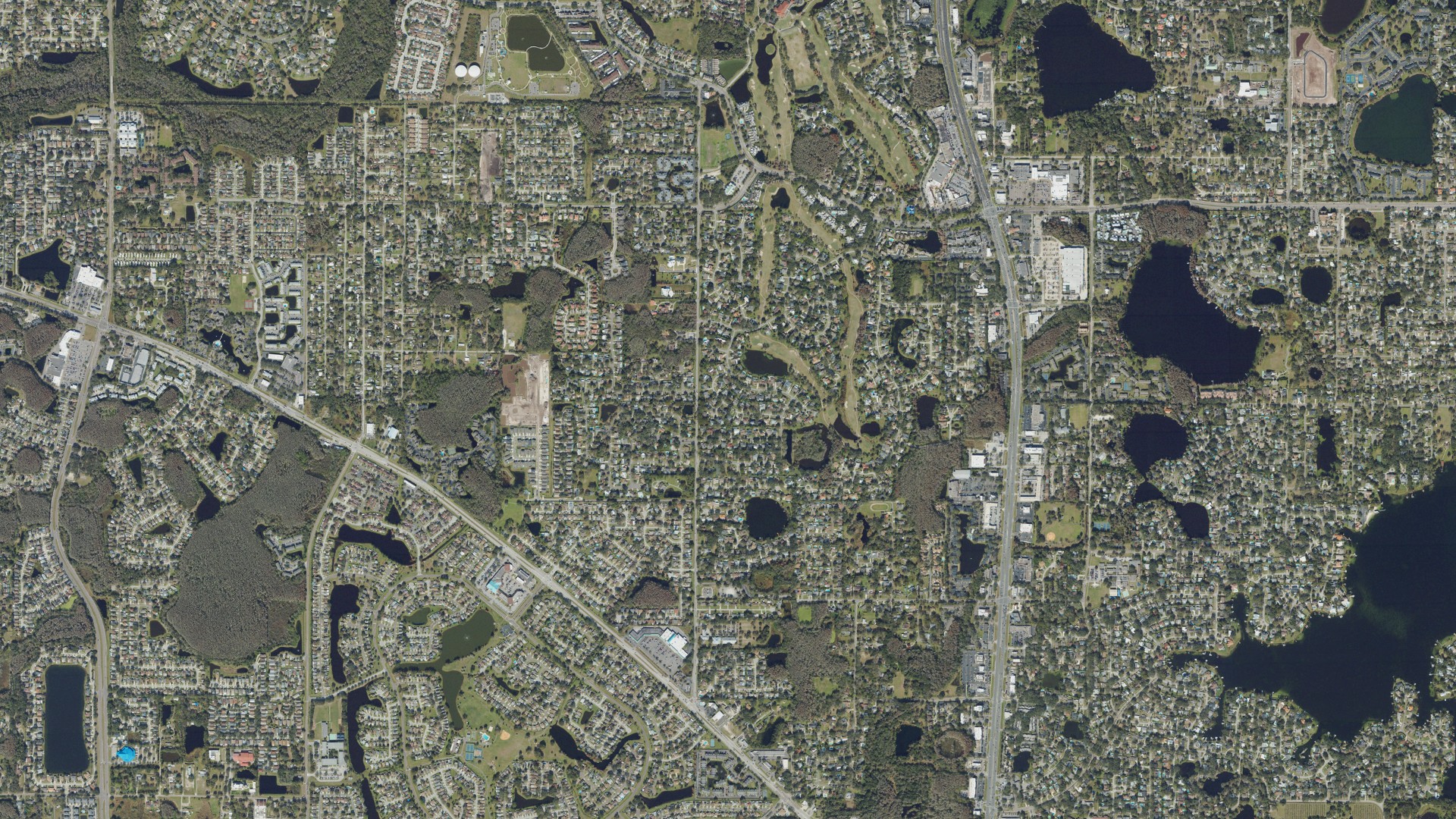 Natural-color aerial photograph of land around Carrollwood, Florida