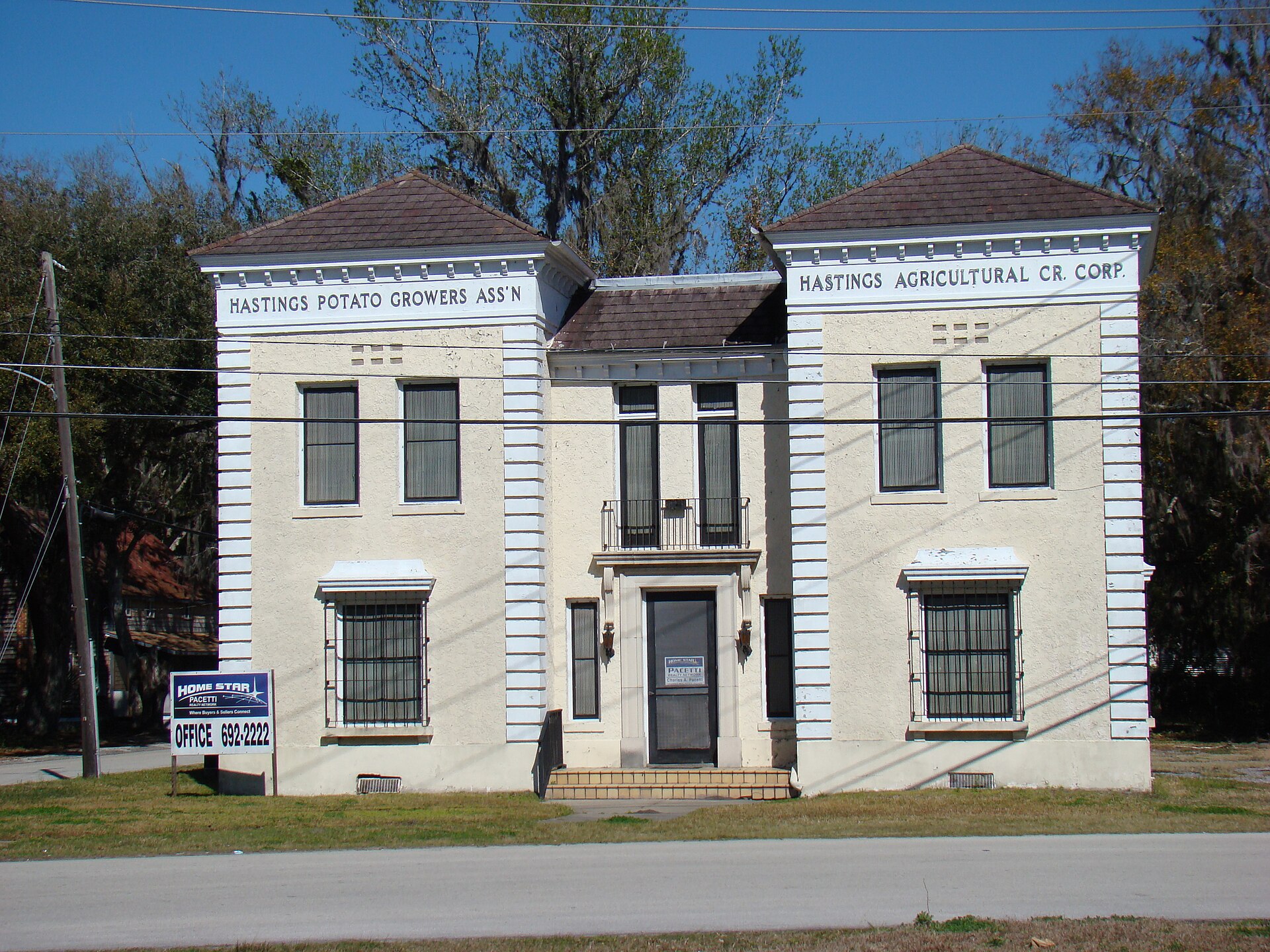 Potato Growers Association building at 101 East Ashland Avenue, Hastings Florida.