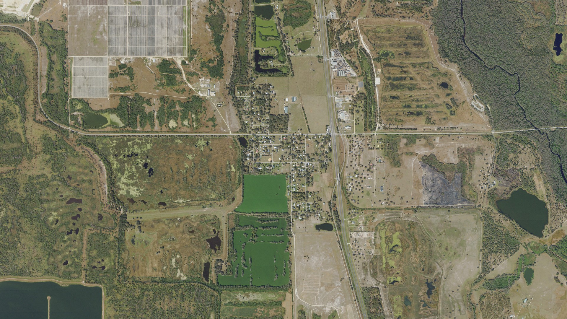 Natural-color aerial photograph of land around Homeland, Florida
