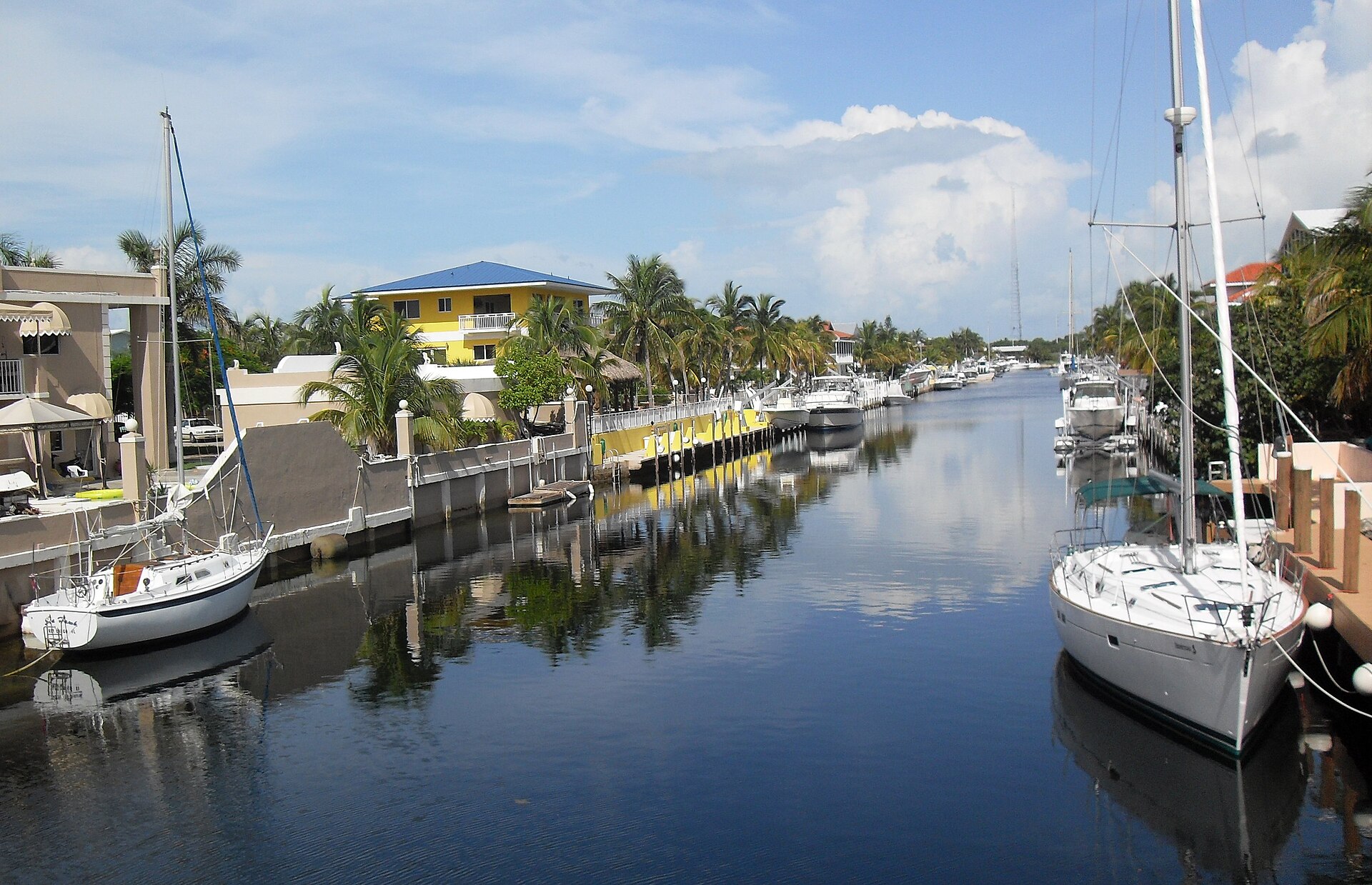 canal to the pier of Key largo harbor in Florida