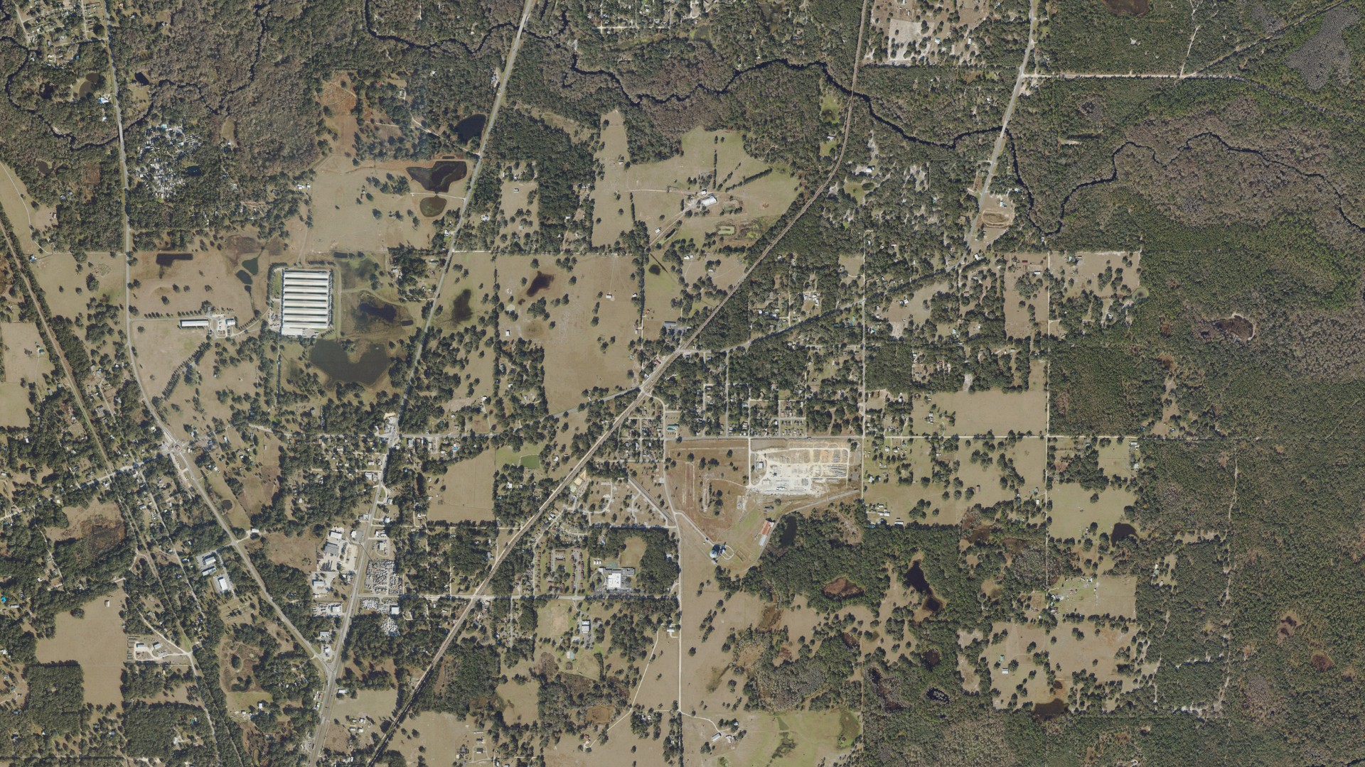 Natural-color aerial photograph of land around Lacoochee, Florida