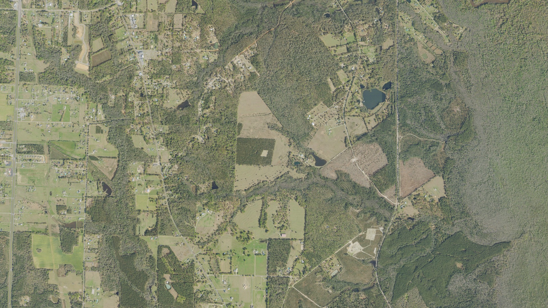 Natural-color aerial photograph of land around Molino, Florida
