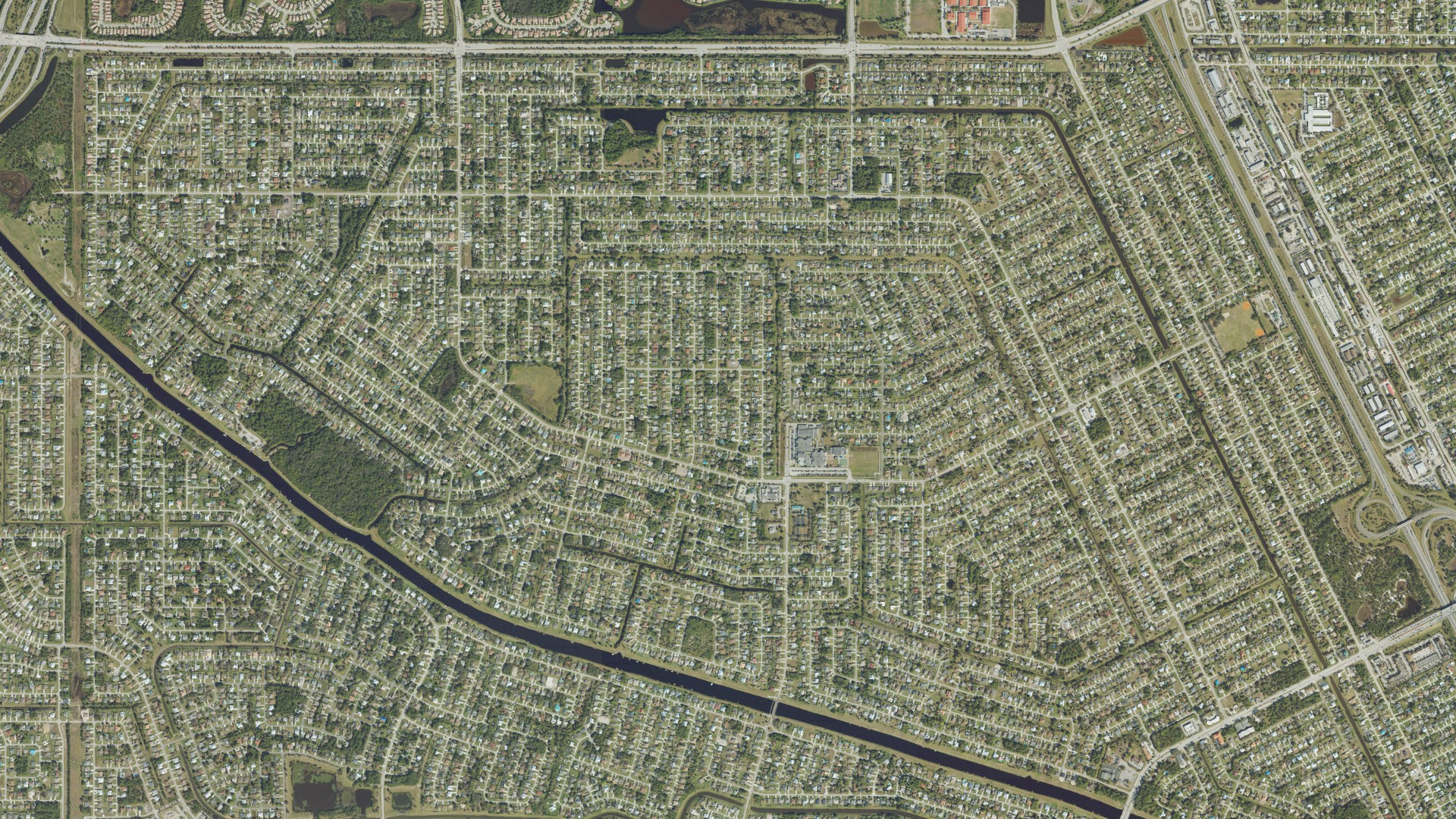 Natural-color aerial photograph of land around Port St. Lucie, Florida