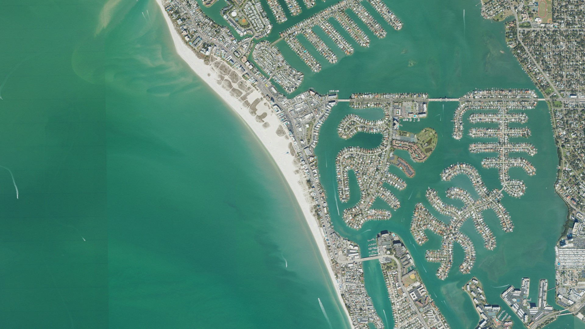 Natural-color aerial photograph of land around Treasure Island, Florida