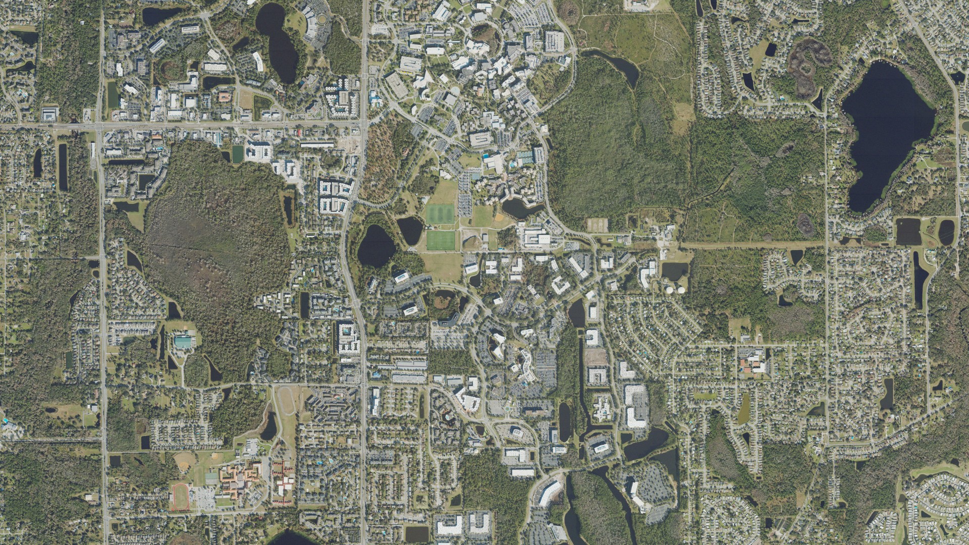 Natural-color aerial photograph of land around University, Florida