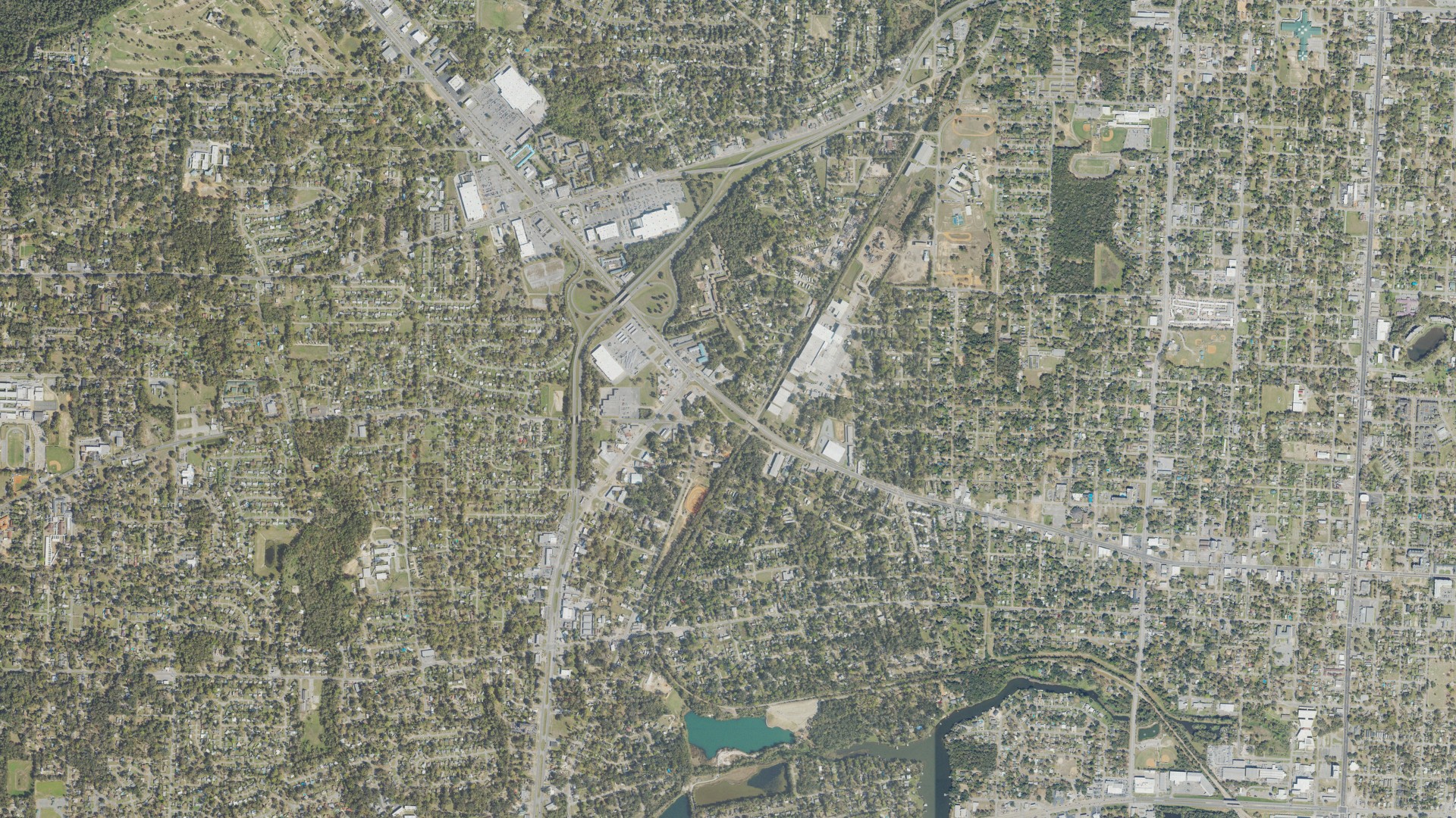 Natural-color aerial photograph of land around West Pensacola, Florida