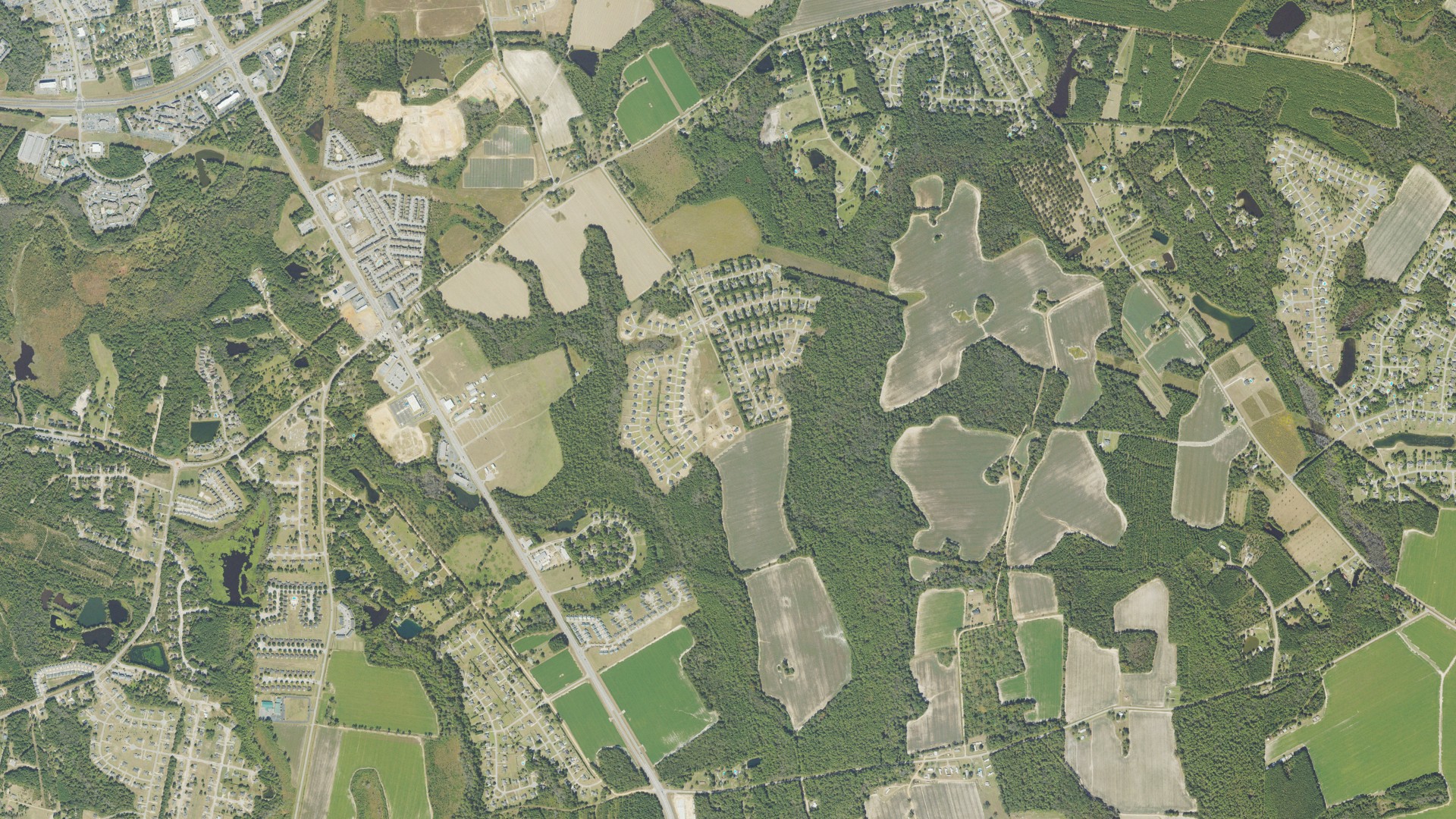 Natural-color aerial photograph of land around Bulloch County, Georgia