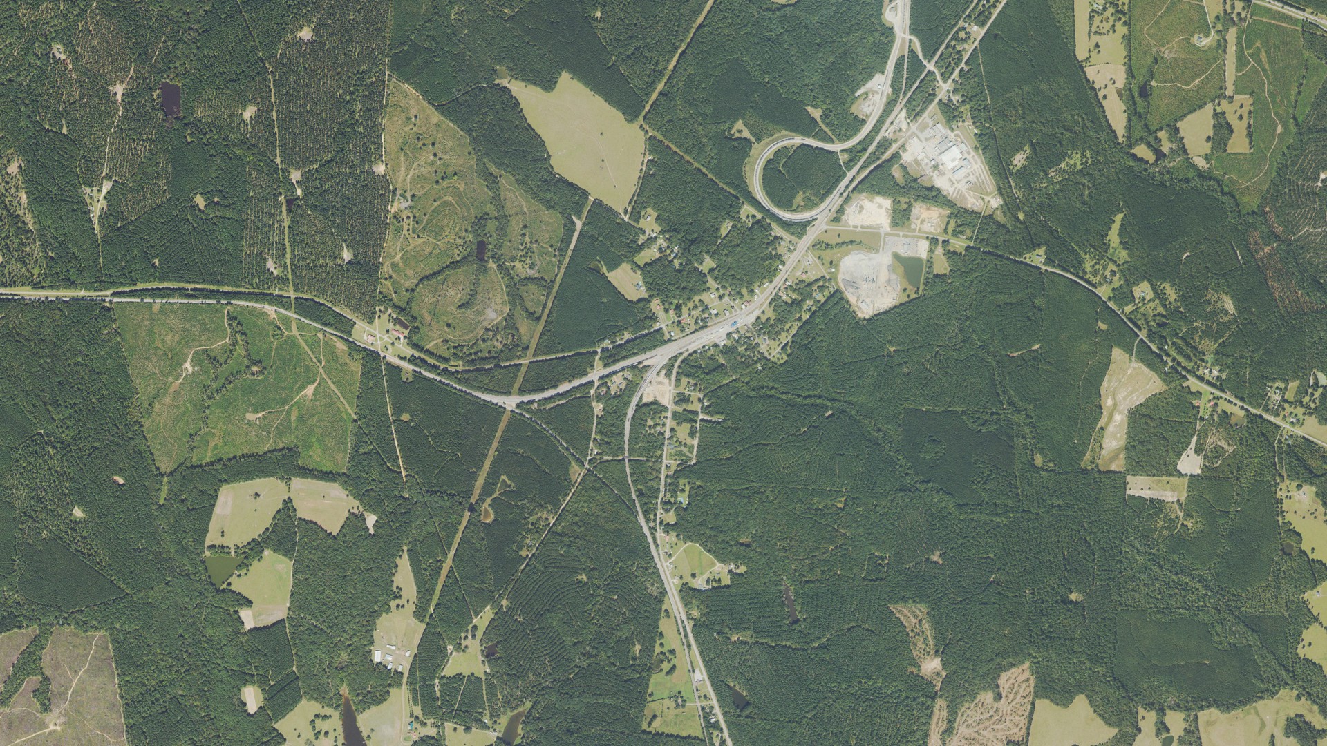 Natural-color aerial photograph of land around Camak, Georgia