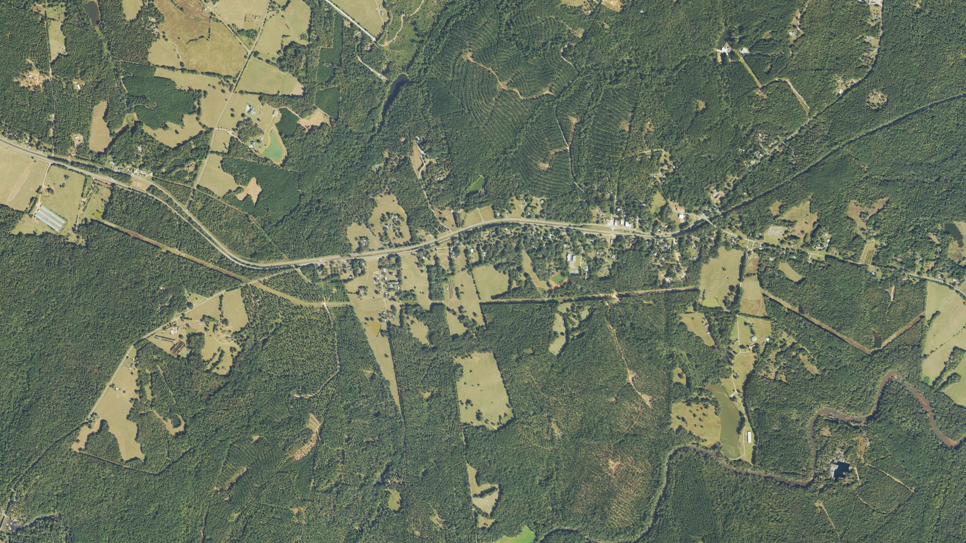 Natural-color aerial photograph of land around Carlton, Georgia