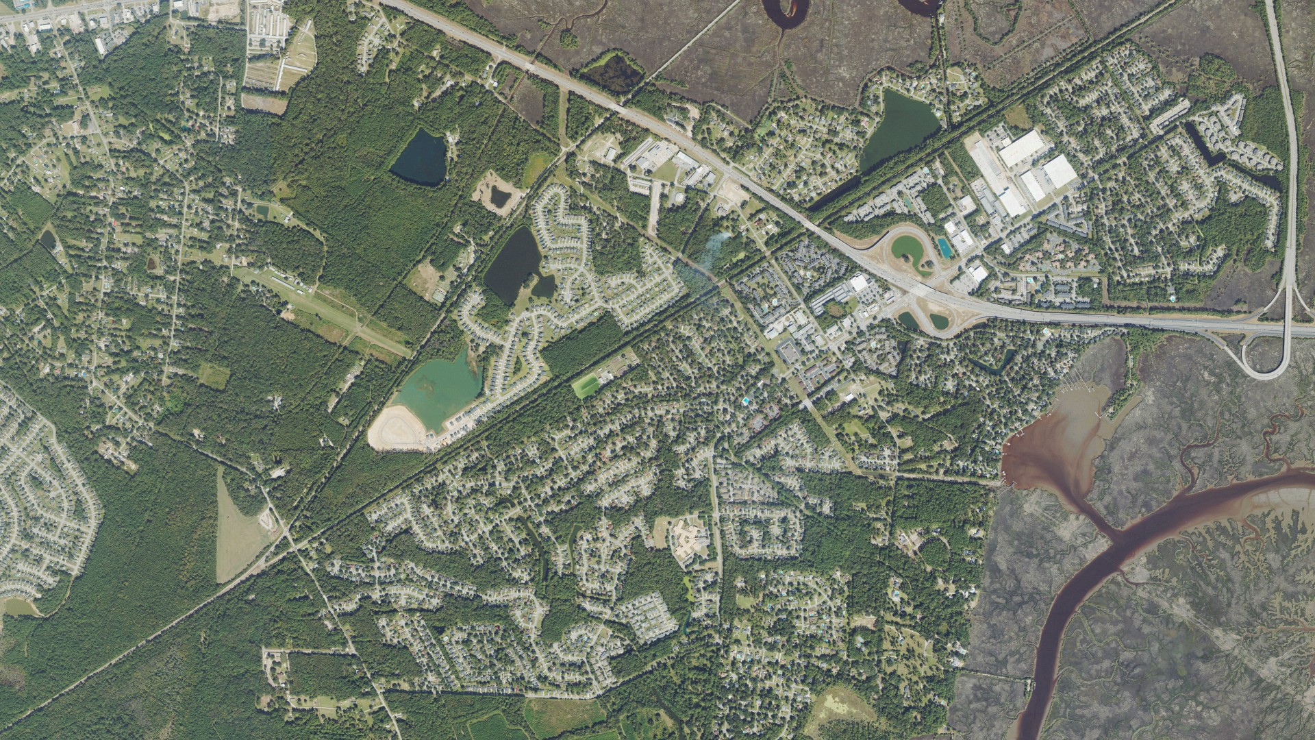Natural-color aerial photograph of land around Georgetown, Georgia