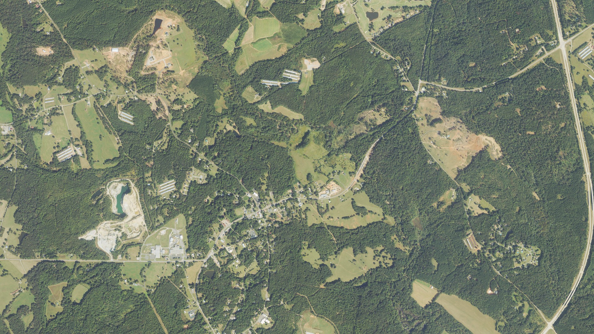 Natural-color aerial photograph of land around Homer, Georgia