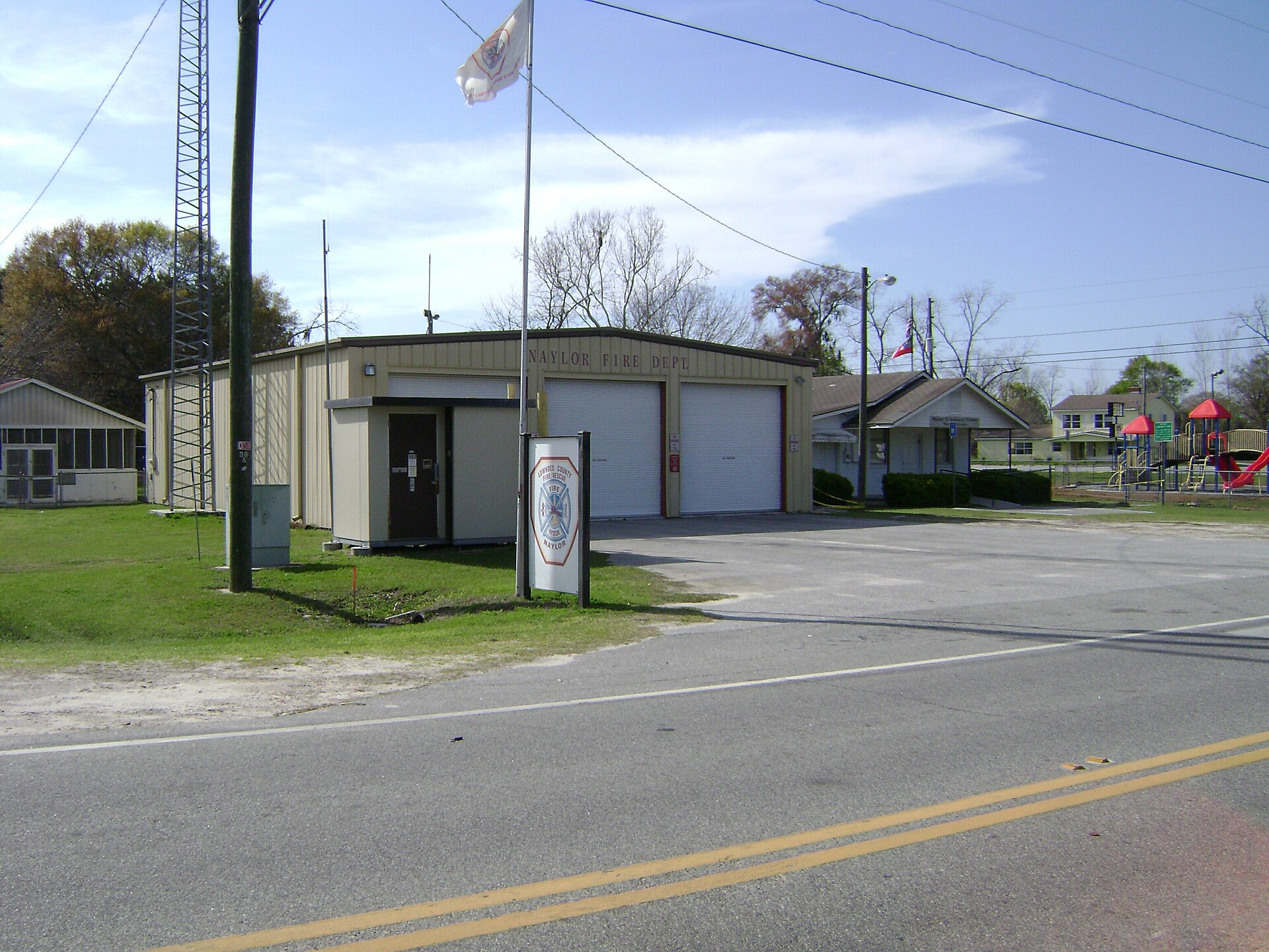 Naylor Fire Department in Naylor community, Lowndes County, Georgia. Building is located on GA-135, next to the railroad tracks between US-84 and Savannah Rd. (or Savannah Ave.)