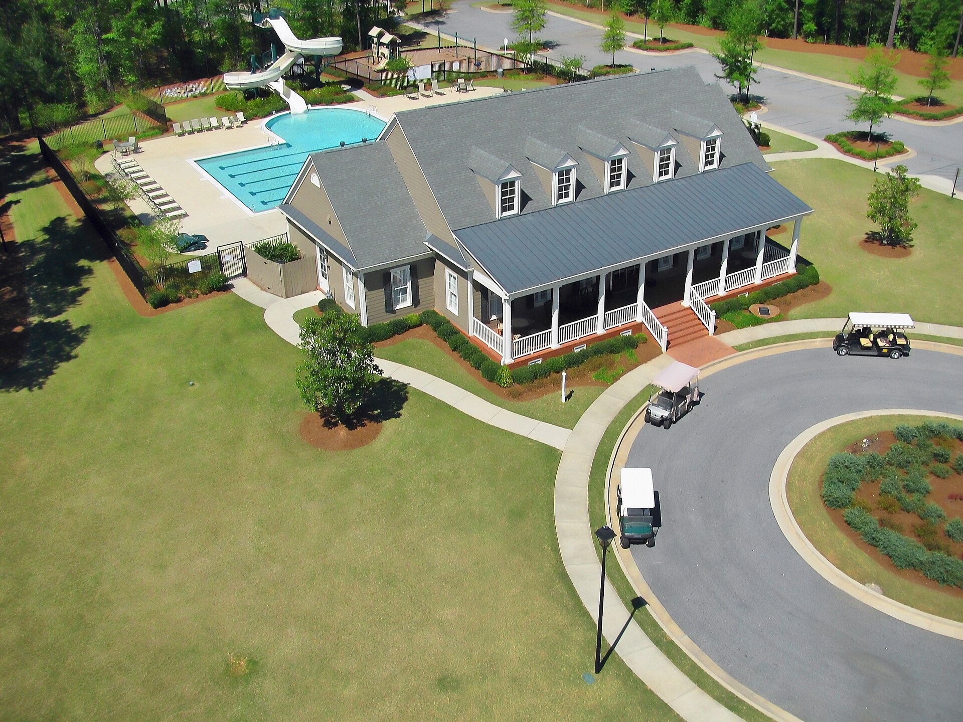 The clubhouse and pool complex in the Centennial subdivision of Peachtree City, Georgia