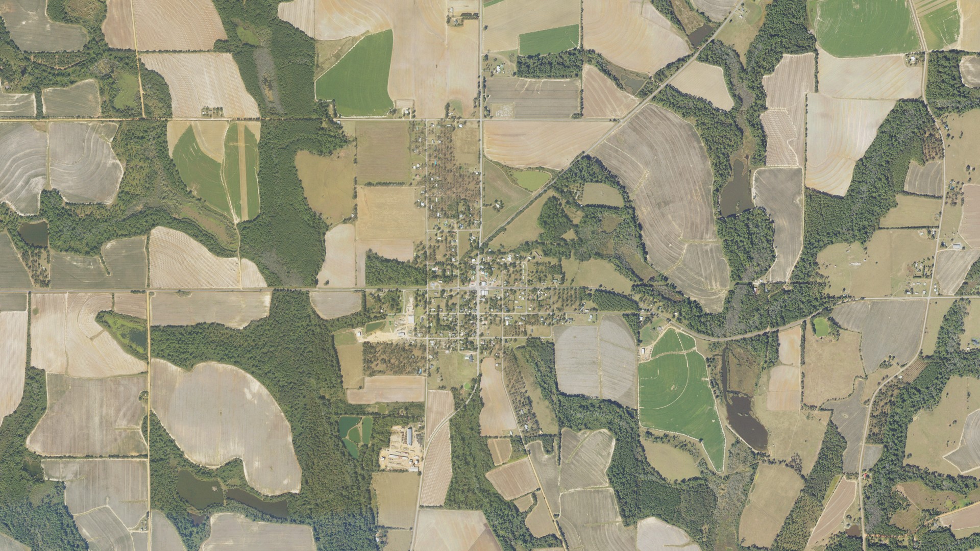 Natural-color aerial photograph of land around Sale City, Georgia