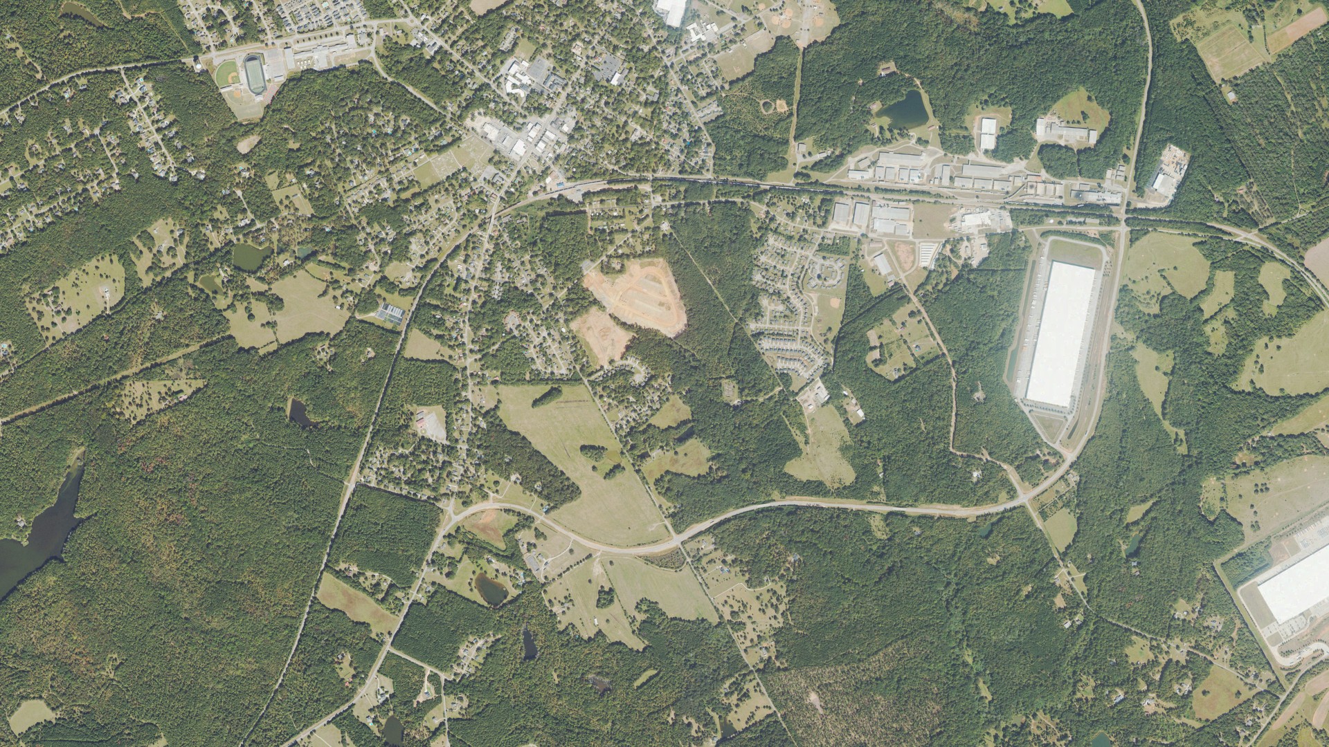 Natural-color aerial photograph of land around Social Circle, Georgia