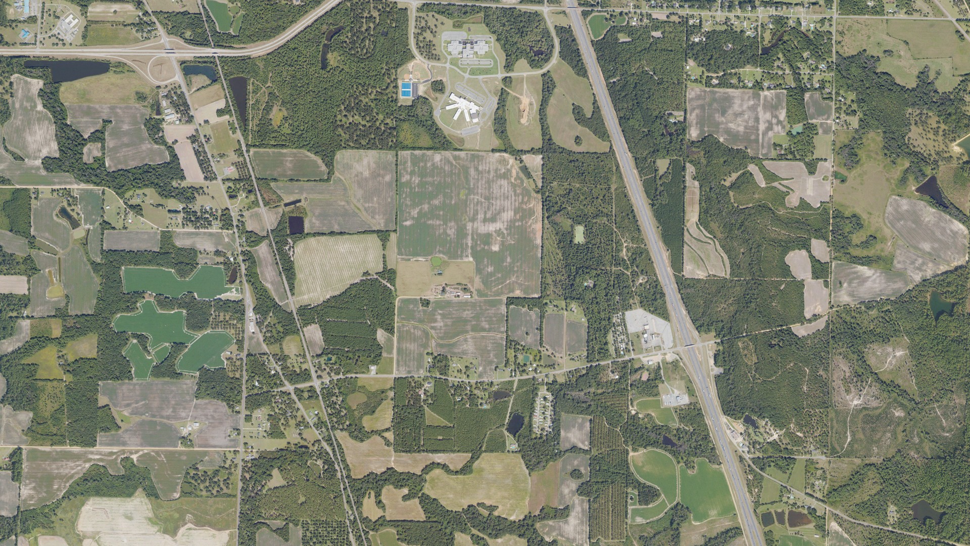 Natural-color aerial photograph of land around Wenona, Georgia