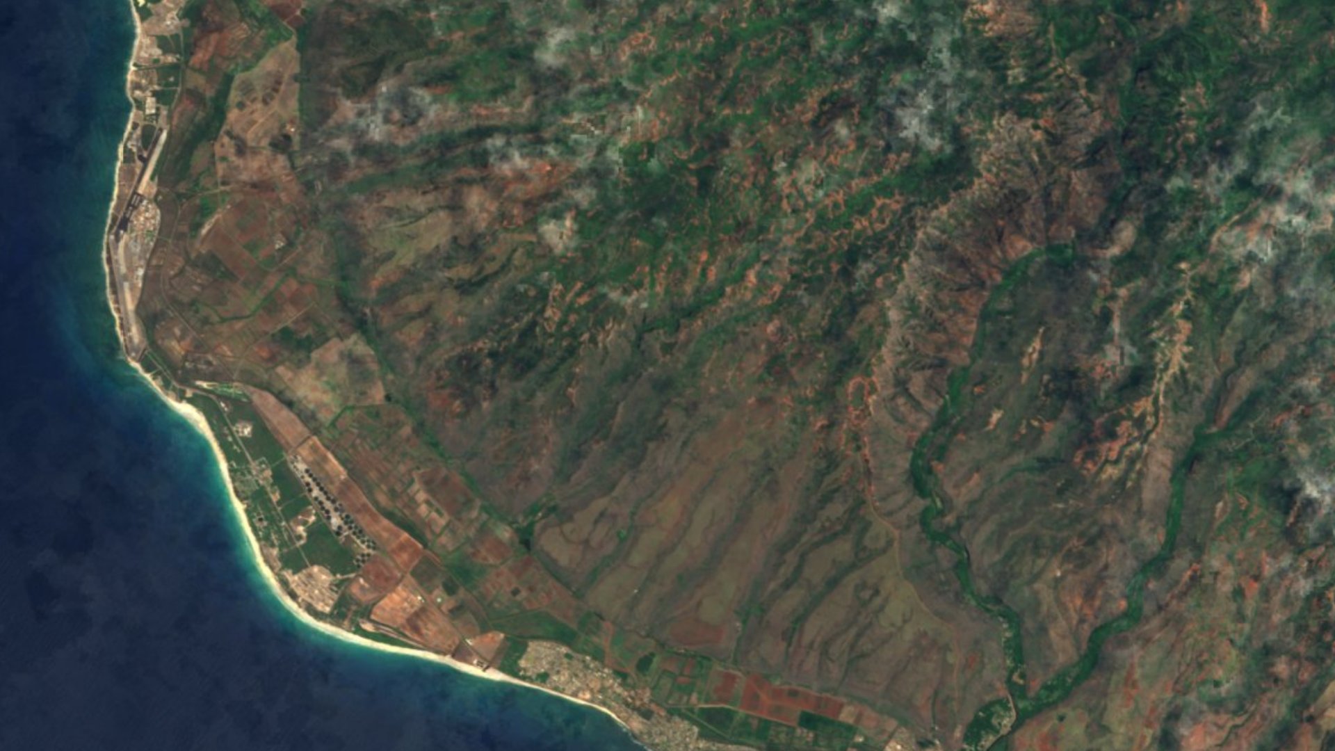Satellite photograph of the landscape around Kauai County, Hawaii, captured in 2016