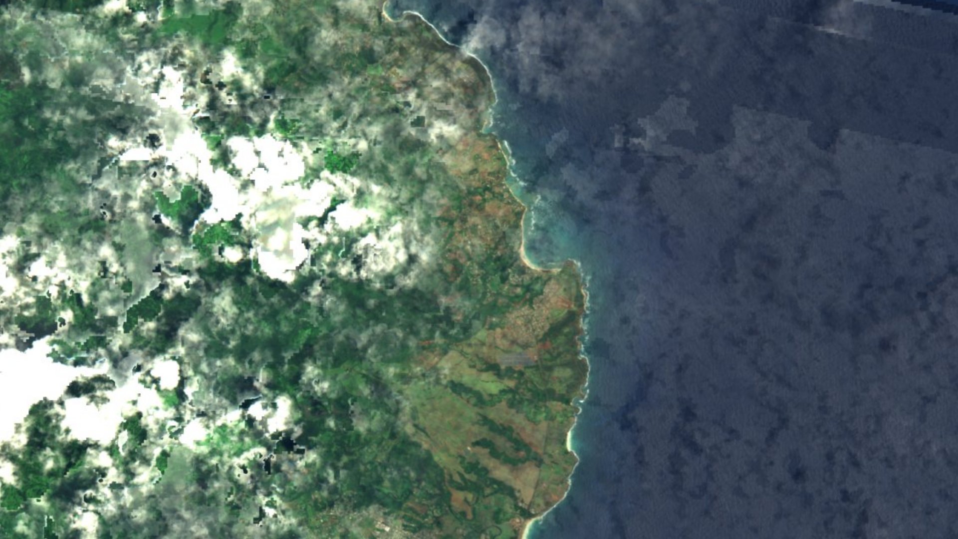 Satellite photograph of the landscape around Anahola, Hawaii, captured in 2016