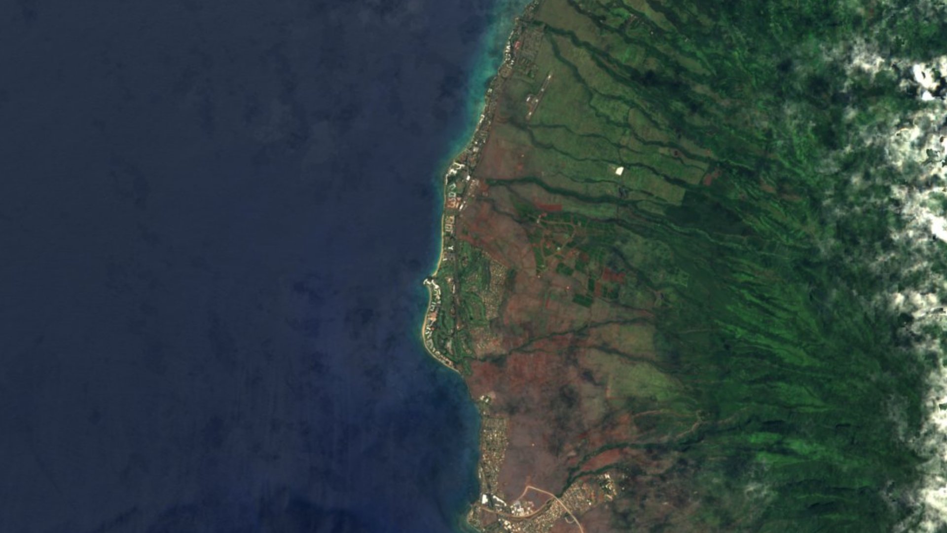 Satellite photograph of the landscape around Kaanapali, Hawaii, captured in 2016