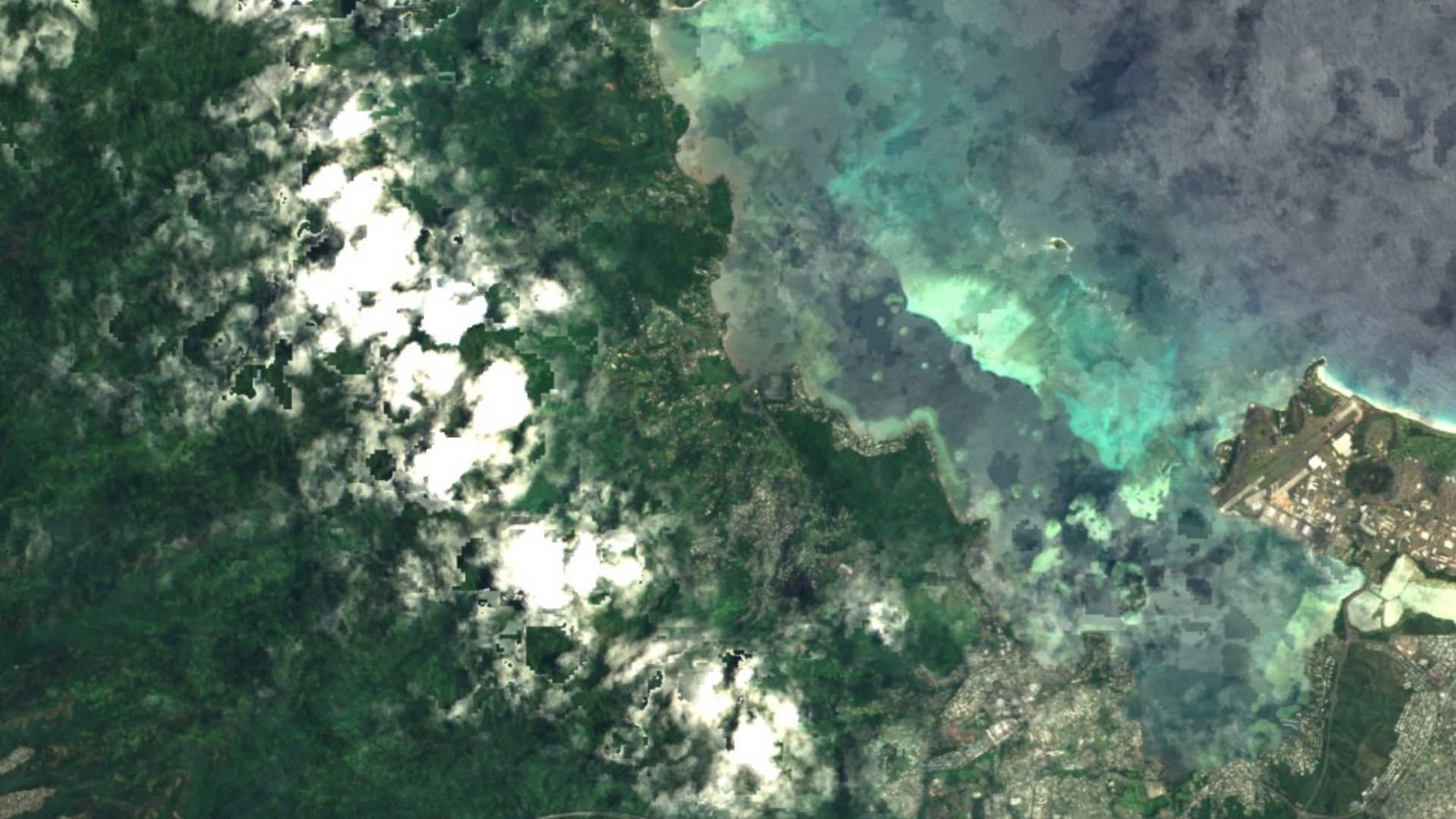 Satellite photograph of the landscape around Kahaluu, Hawaii, captured in 2016