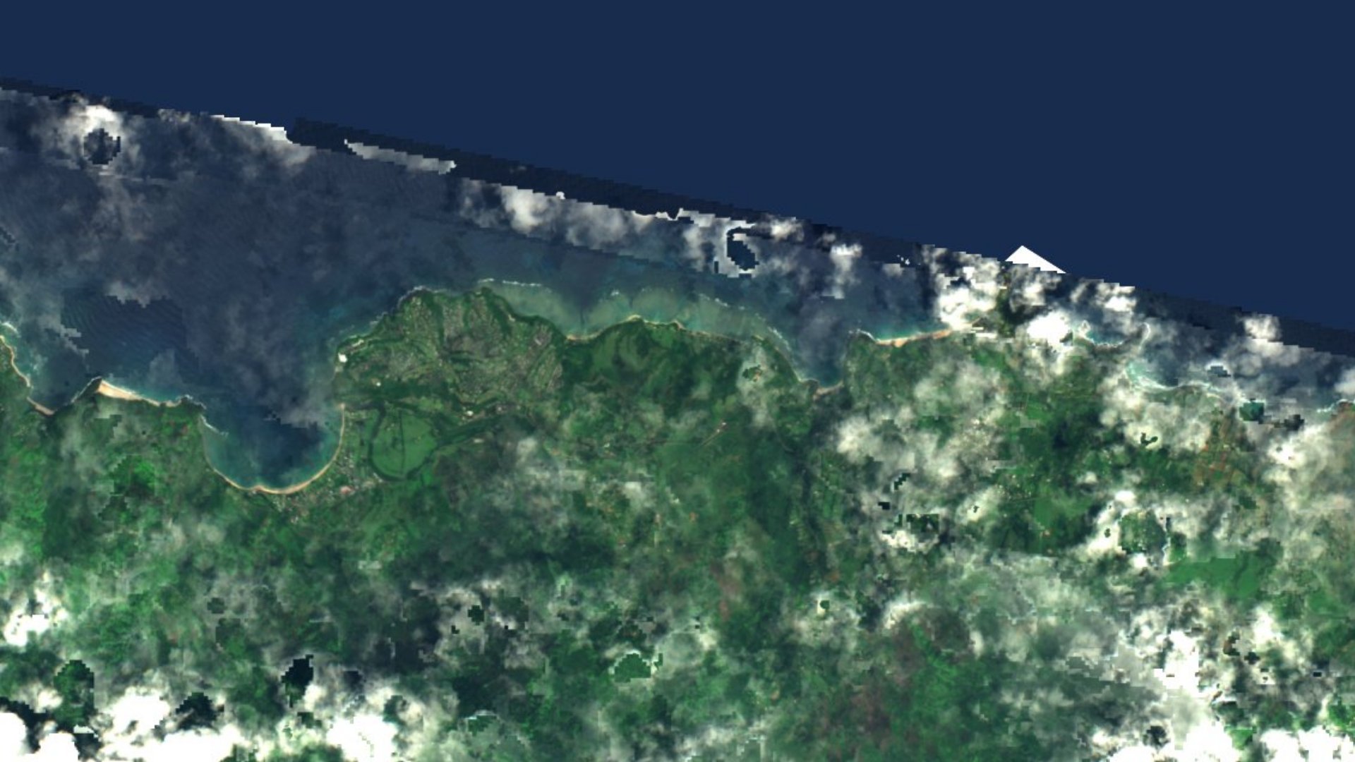 Satellite photograph of the landscape around Kalihiwai, Hawaii, captured in 2016