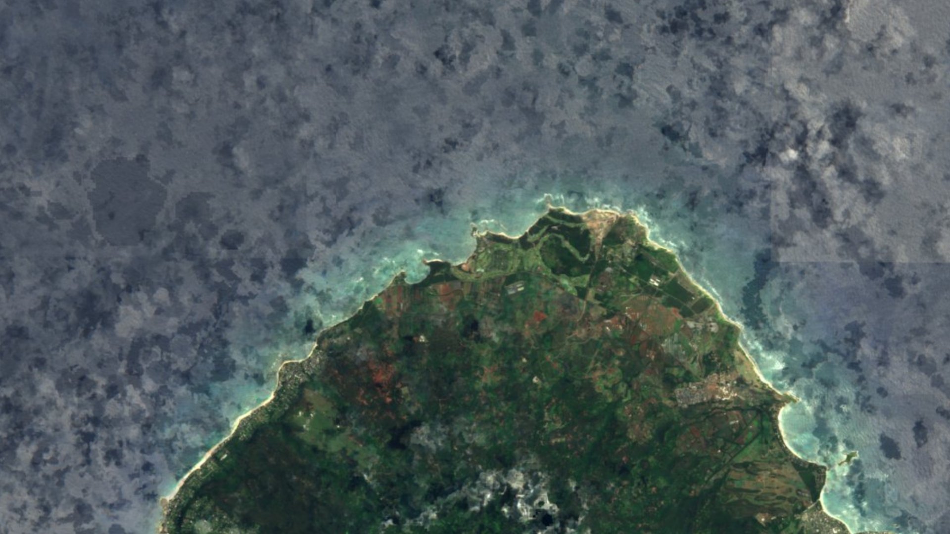 Satellite photograph of the landscape around Kawela Bay, Hawaii, captured in 2016